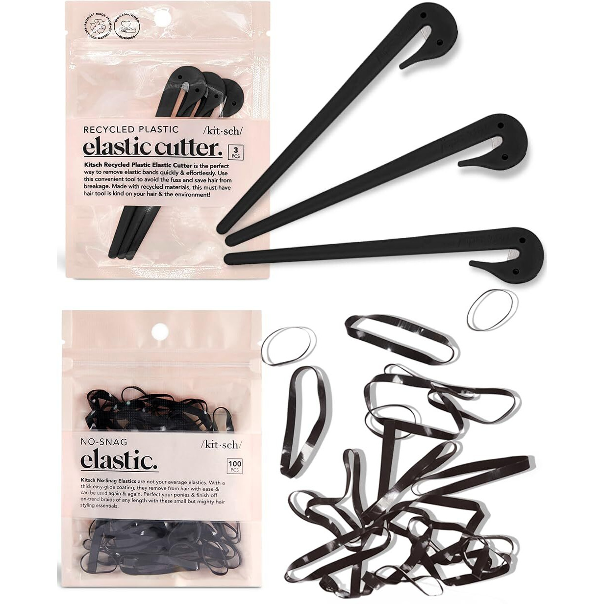 Kitsch 3Pc Hair Tie Cutter Tool & 100Pc Small Rubber Bands - Rubber Band Cutter  Hair Elastics No Damage  Black Hair Ties