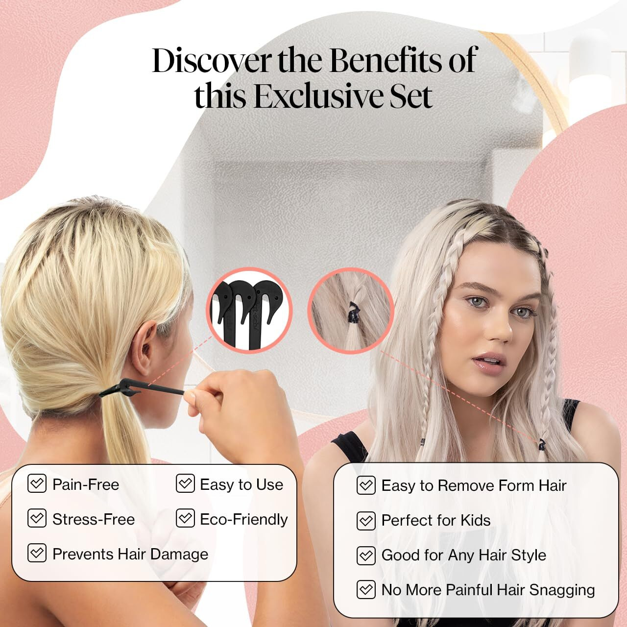 Kitsch 3Pc Hair Tie Cutter Tool & 100Pc Small Rubber Bands - Rubber Band Cutter  Hair Elastics No Damage  Black Hair Ties