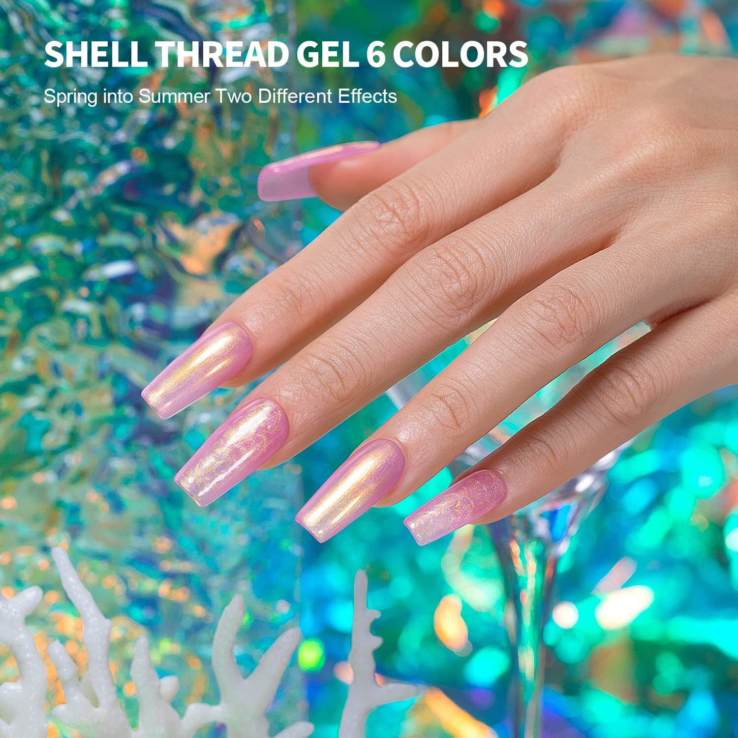 Rarjsm Pearl Gel Nail Polish  Glitter Pearlescent Shell Polish Set 6 Colors Pink White Green Purple Shimmer Mermaid Swirl Thread Effect Soak Off Led Uv Curing Requires Diy Manicure Use