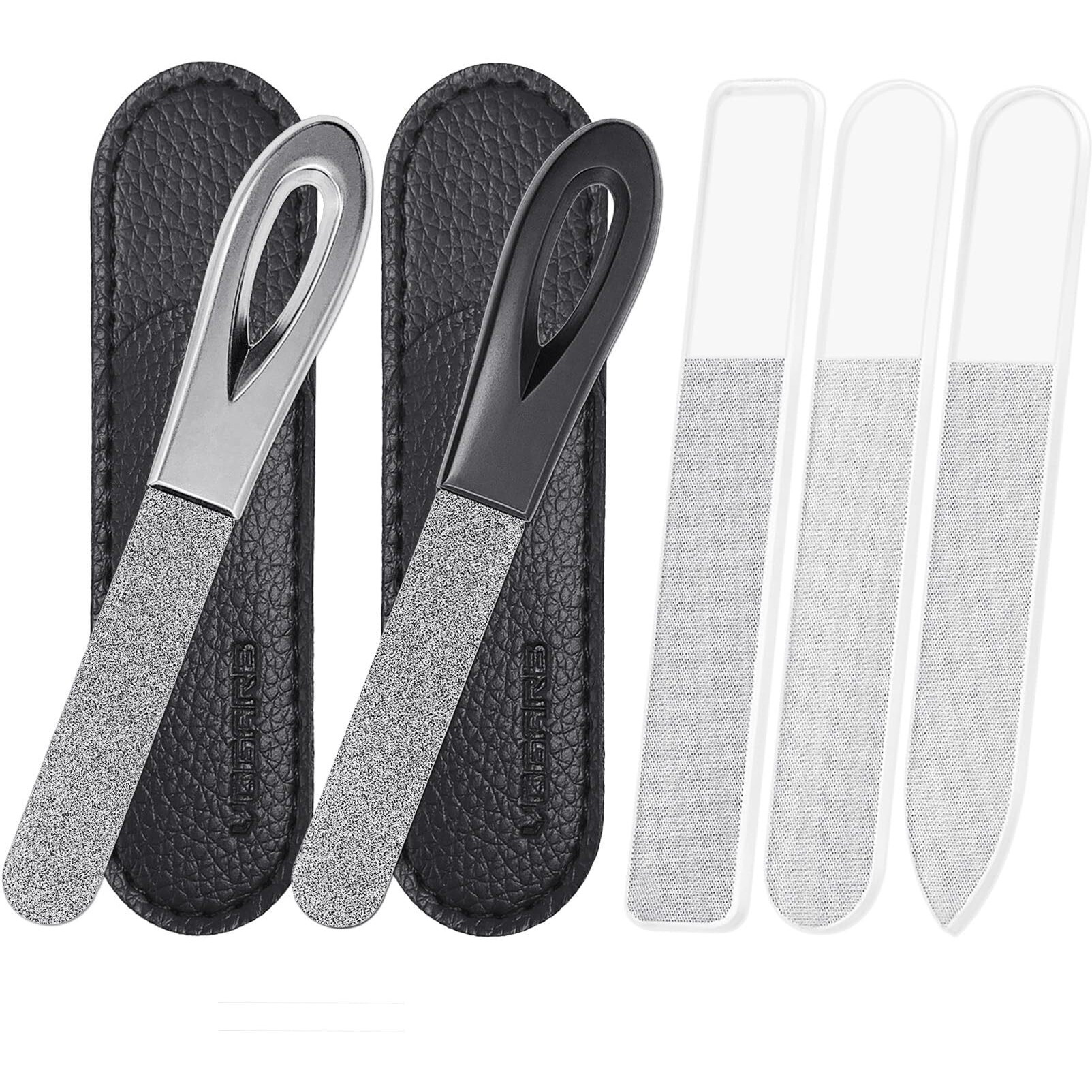 Vogarb 5Pcs Nail File Set Glass And Emery Boards Nail Files Comb For Natural Nails 3.6'' Pocket Size For Grooming Trimming And Polish Fingernail & Toenails(5Pcs Set)