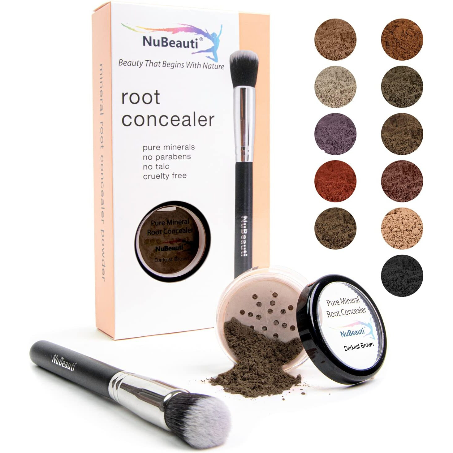 Nubeauti Hair Root Touch Up Powder - Darkest Brown - 11 True-To-Nature Root Concealer Shades - Longer-Lasting  Easy Hairline Shading With Clean Ingredients - With Brush