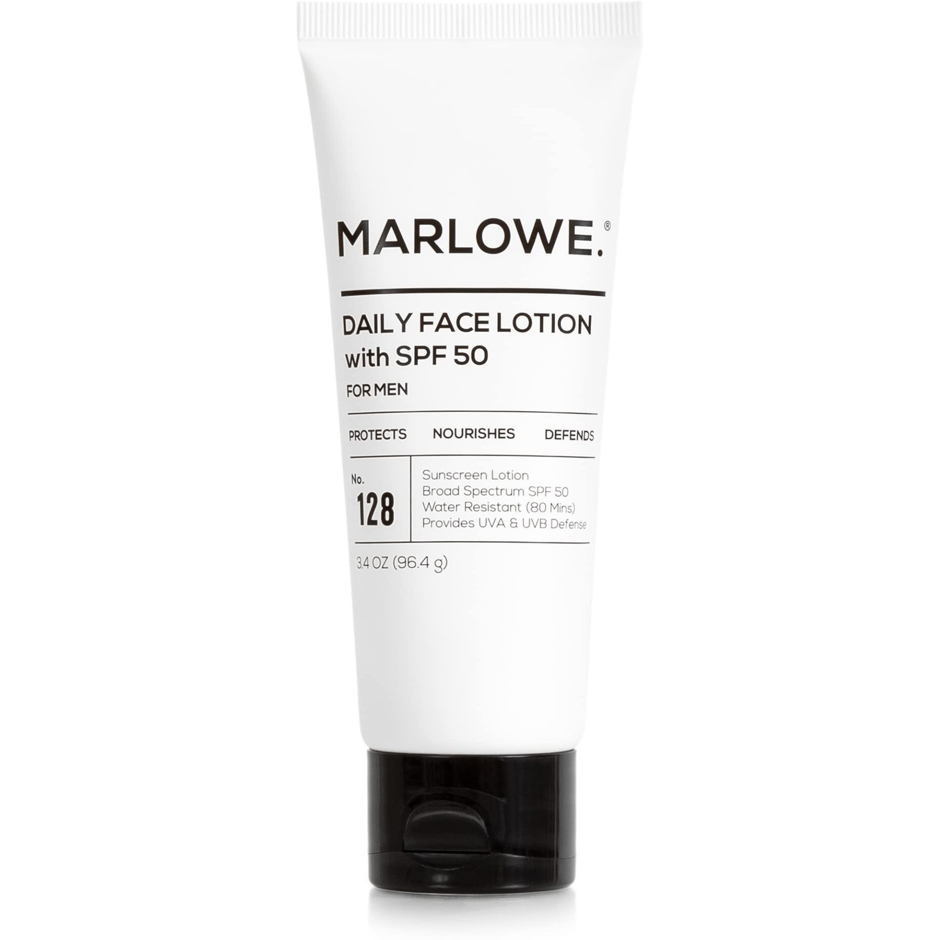 Marlowe. No. 128 Men's Facial Lotion With Sunscreen Spf 50  3.4 Oz  Oil-Free  Lightweight Daily Face Moisturizer For Men  Includes Natural Extracts To Hydrate  Nourish & Soothe