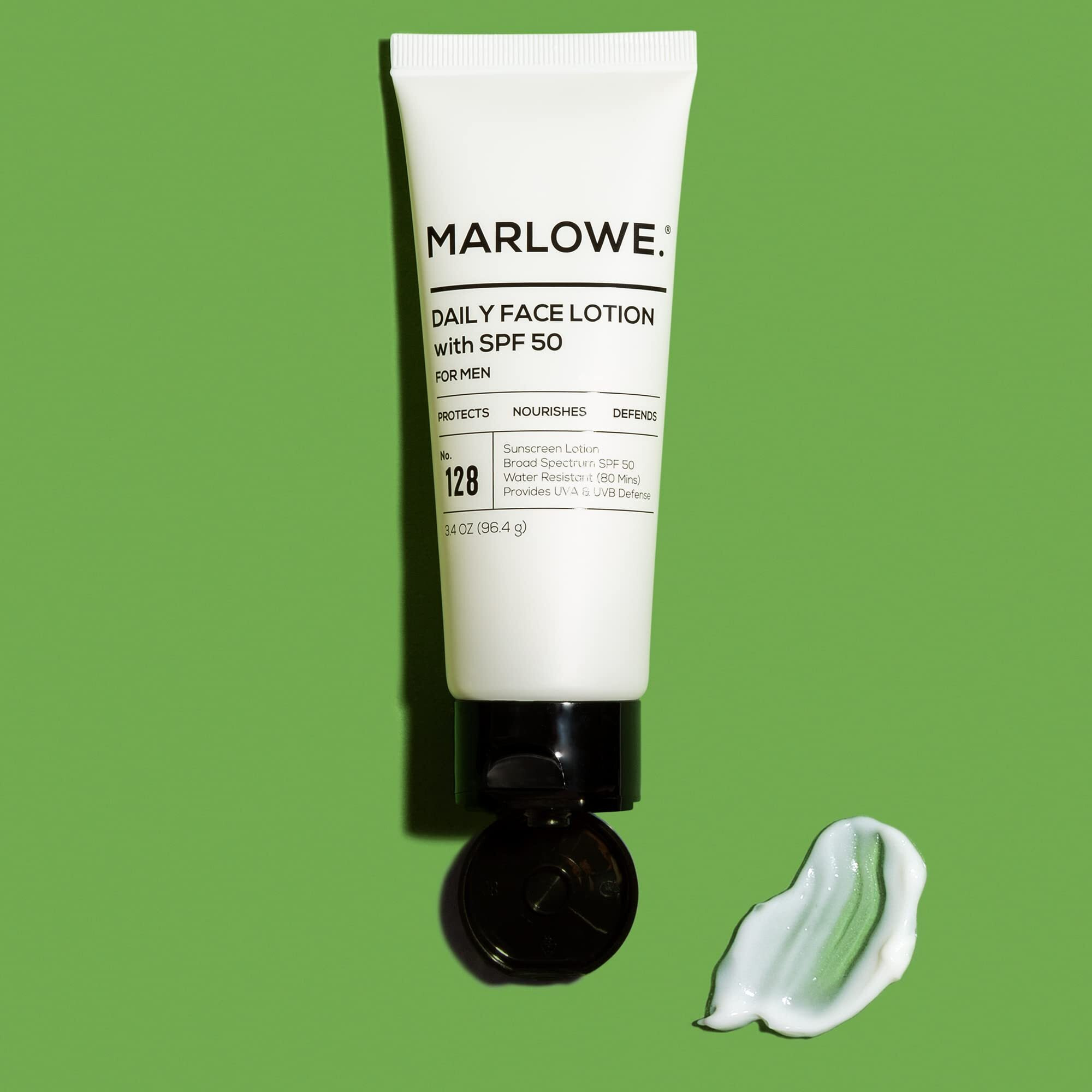 Marlowe. No. 128 Men's Facial Lotion With Sunscreen Spf 50  3.4 Oz  Oil-Free  Lightweight Daily Face Moisturizer For Men  Includes Natural Extracts To Hydrate  Nourish & Soothe