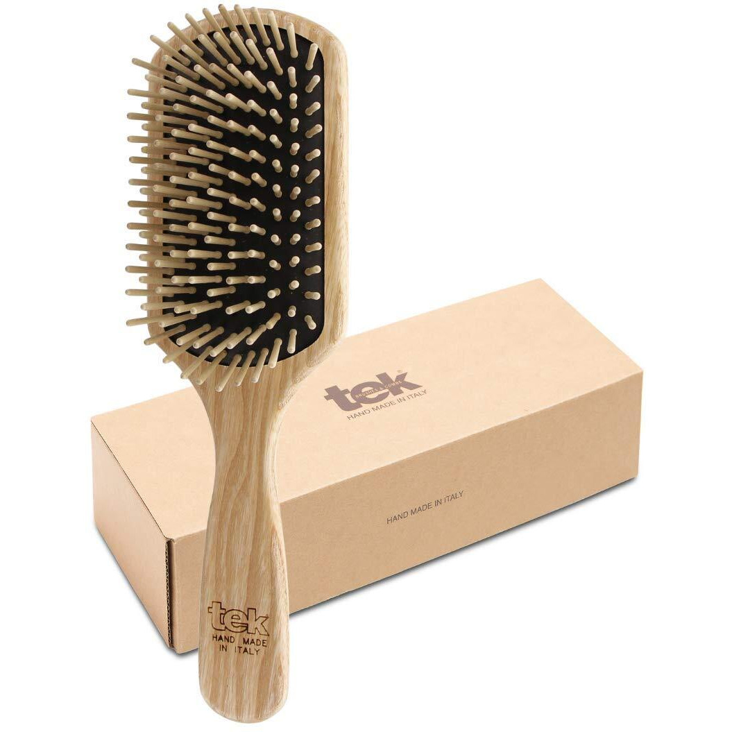 Tek - Large Rectangular Ash Wood Brush Handmade In Italy  With Short Tooth  For Medium-Long  Long And Straight Hair - 22 X 6.5 Cm