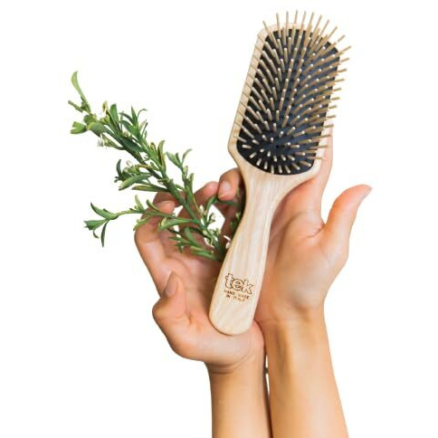 Tek - Large Rectangular Ash Wood Brush Handmade In Italy  With Short Tooth  For Medium-Long  Long And Straight Hair - 22 X 6.5 Cm