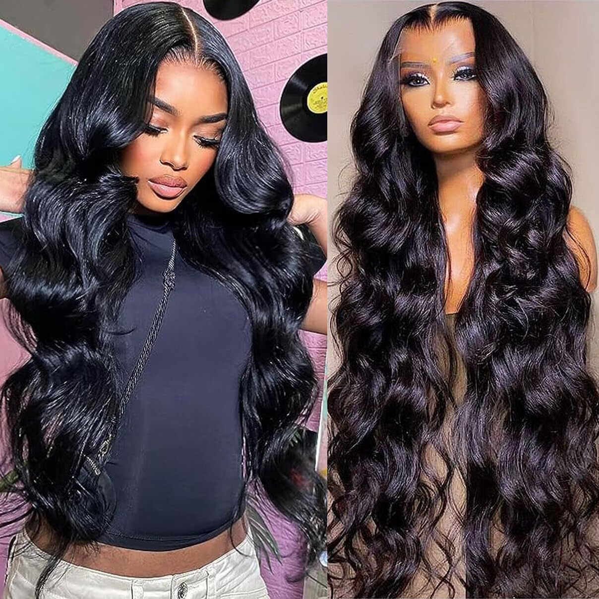 32 Inch Body Wave Lace Front Wigs Human Hair For Black Women 136 Hd Transparent Lace Front Wig Natural Black Color 180% Density Pre Plucked With Baby Hair