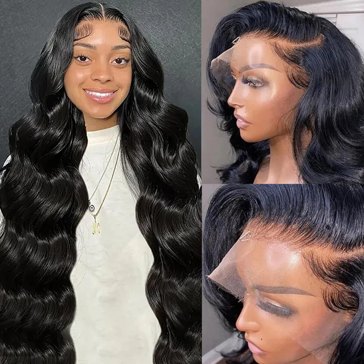 32 Inch Body Wave Lace Front Wigs Human Hair For Black Women 136 Hd Transparent Lace Front Wig Natural Black Color 180% Density Pre Plucked With Baby Hair