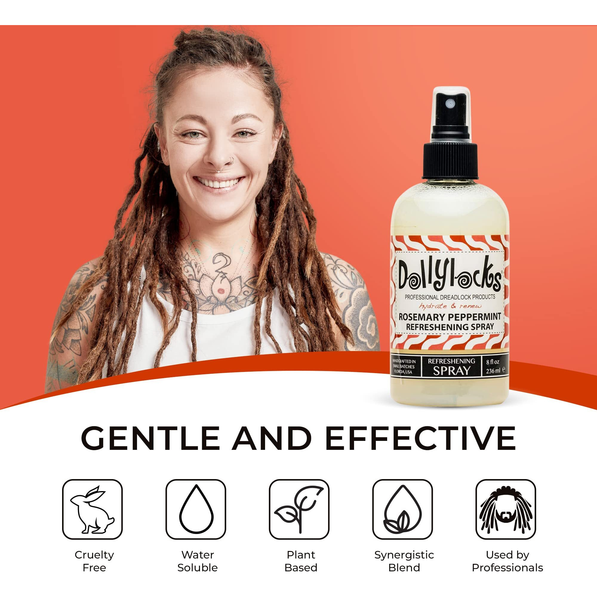 Dollylocks Dreadlock Refreshening Spray For Locs - Pepe Le Rosemary  Lemon Rosemary Peppermint - Residue-Free And Sulfate-Free Loc And Scalp Refreshing Spray For Dreadlocks  8Oz