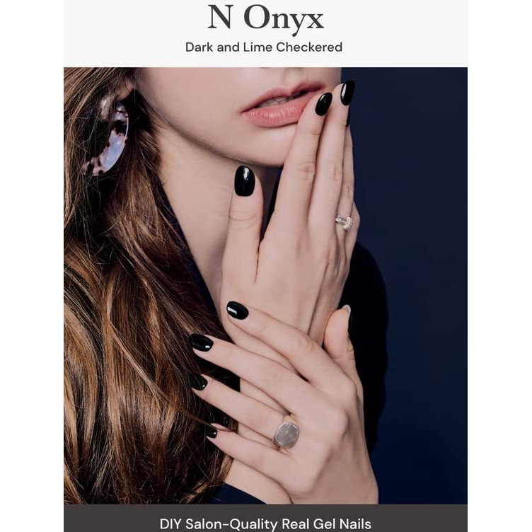 Ohora Semi Cured Gel Nail Strips (N Onyx) - Dark  Solid  Works With Any Uv/Led Nail Lamps  Salon-Quality  Long Lasting  Easy To Apply & Remove - Includes 2 Prep Pads  Nail File & Wooden Stick