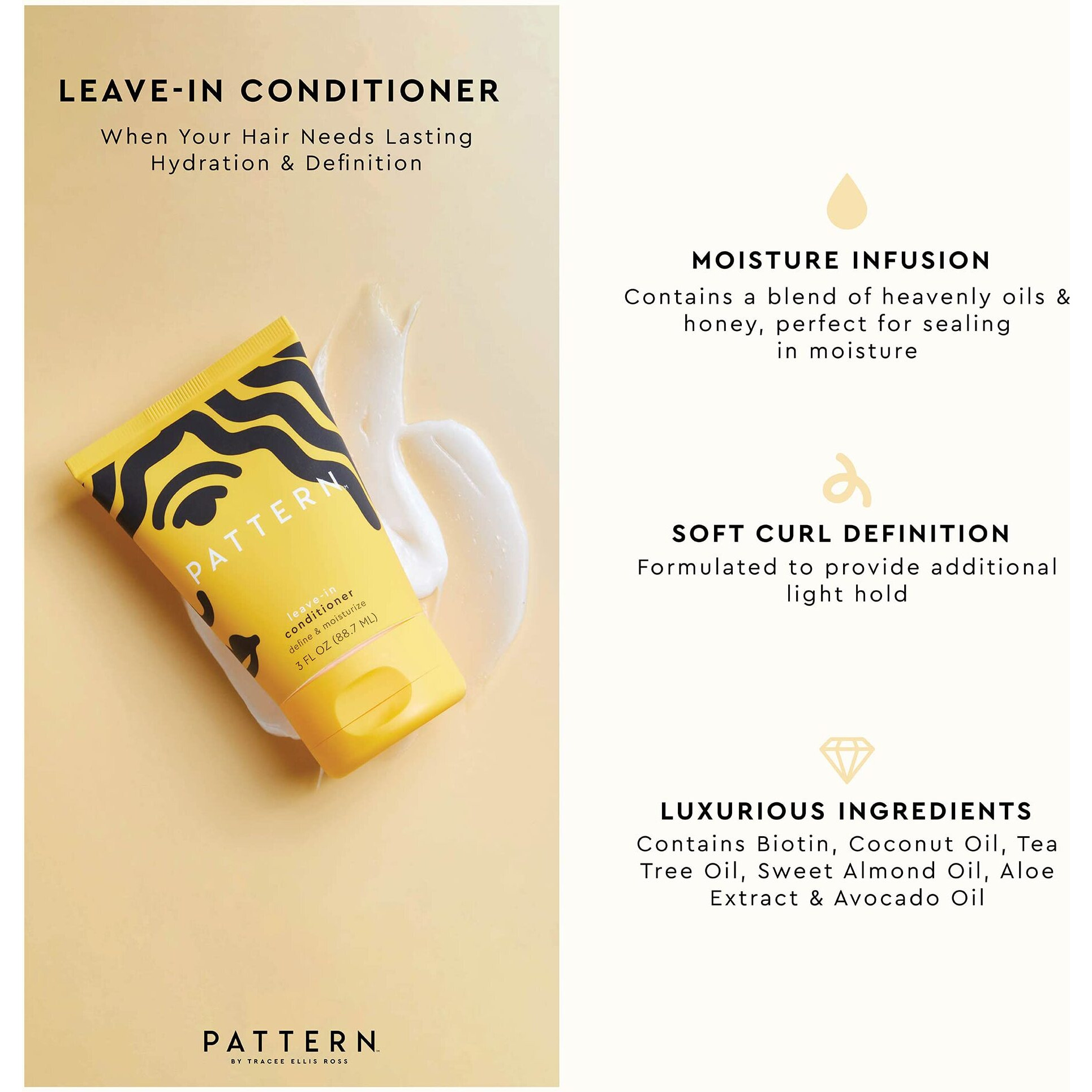 Pattern Beauty By Tracee Ellis Ross Leave-In Conditioner 3 Fl Oz - Rich Moisture For Curly  Coily And Tight-Textured Hair  3A To 4C  Travel-Size  3 Fl Oz