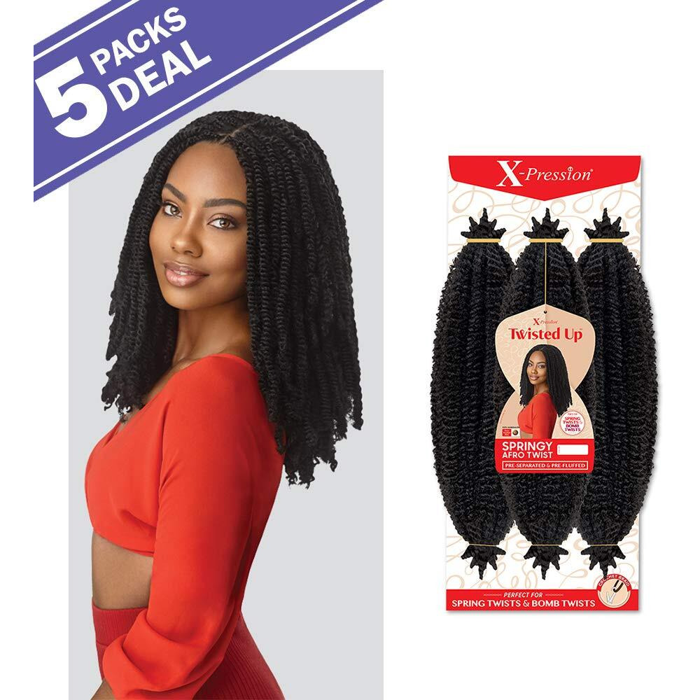 Multi Pack Deals Outre Synthetic Braid - X Pression Twisted Up Springy Afro Twist 16 (5-Pack  2T1B/27)