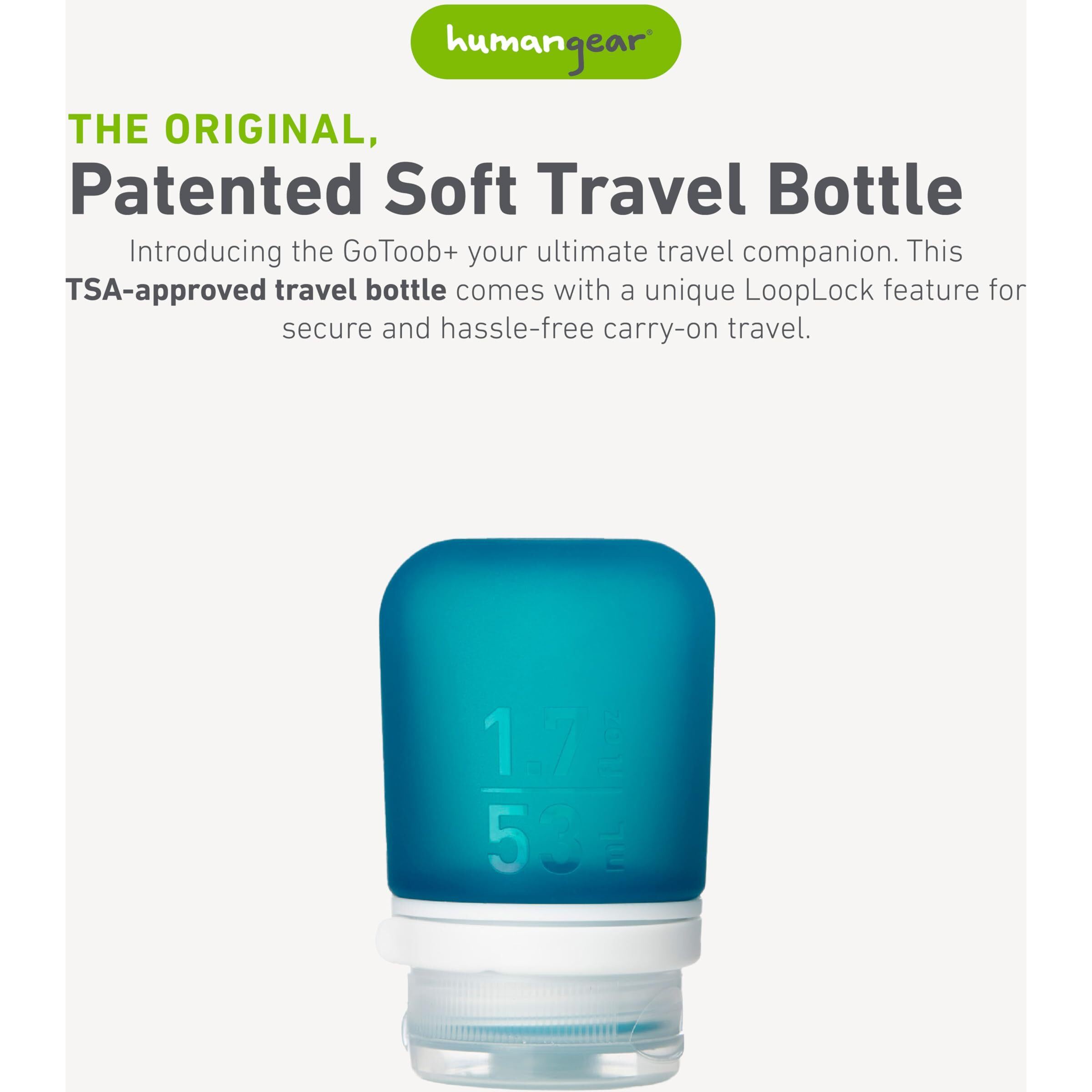 Humangear Gotoob+ (Small) | Refillable Silicone Travel Bottle | Locking Lid | Food-Safe Material | Teal  Small (1.7 Fl.Oz 53Ml)