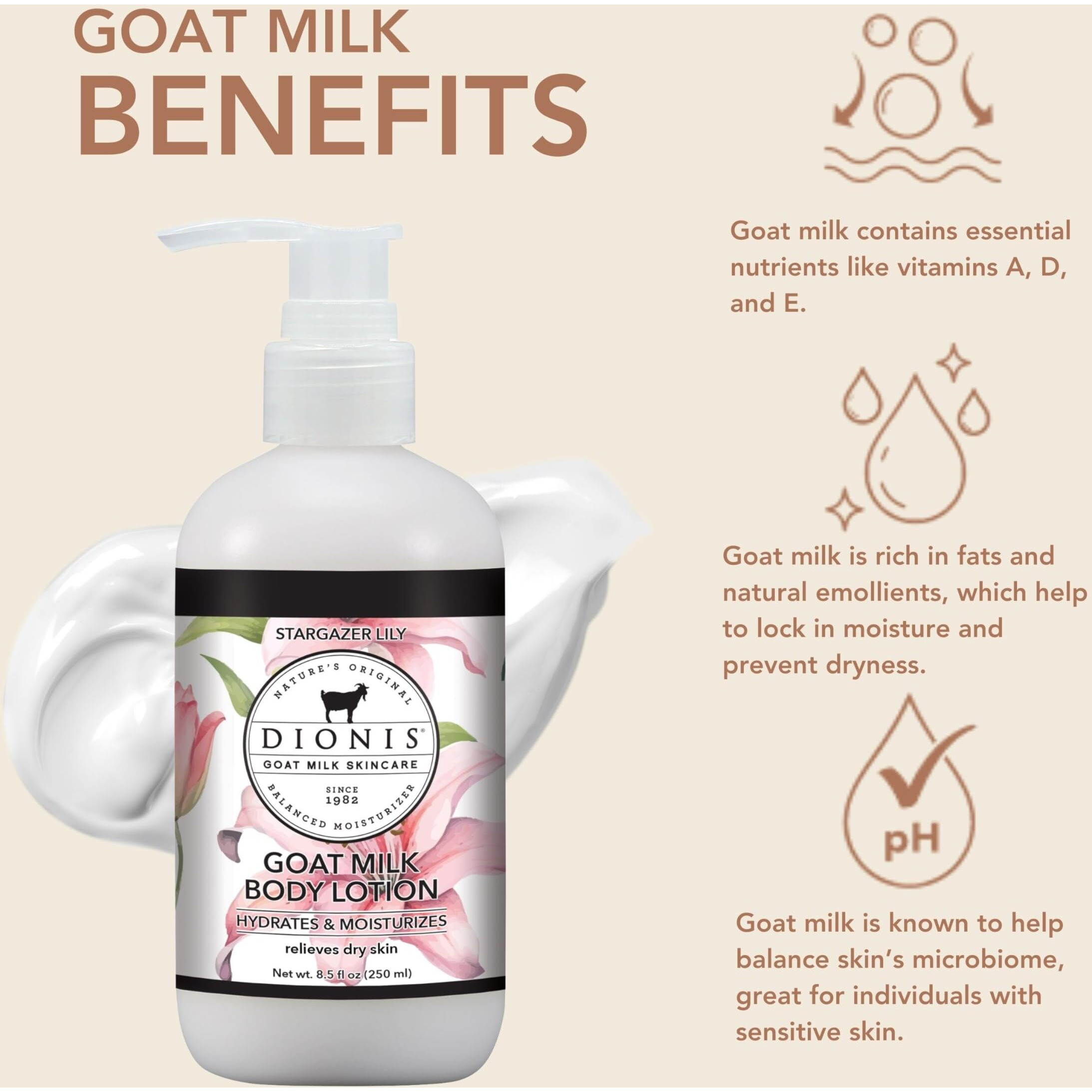 Dionis - Goat Milk Skincare Scented Lotion (8.5 Oz) - Made In The Usa - Cruelty-Free And Paraben-Free (Stargazer Lily)