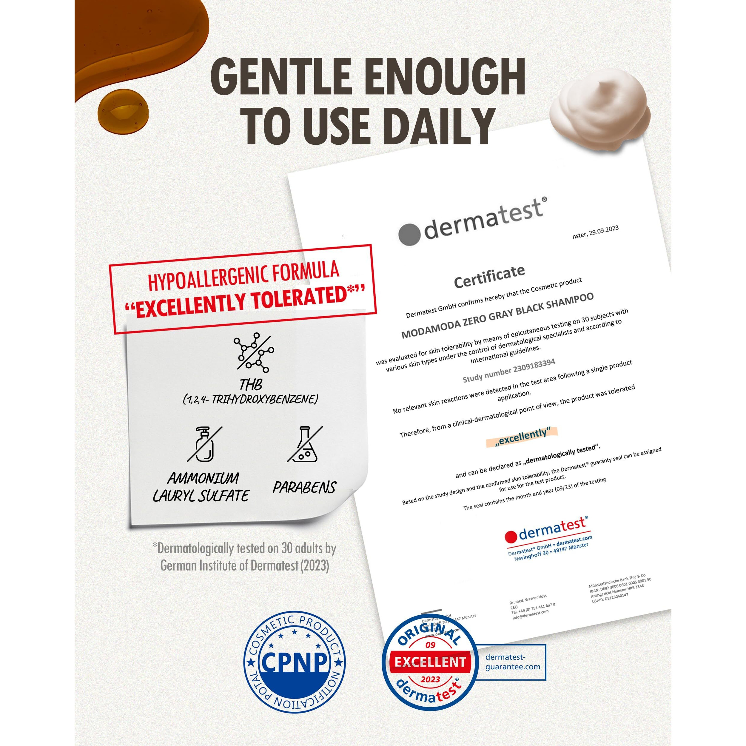 Moda Moda Zero Gray Black Hair Shampoo (10.58 Oz) | Natural Darkening Color For Hair & Scalp | Age-Defying  Volumizing Formula That Reduces Hair Breakage