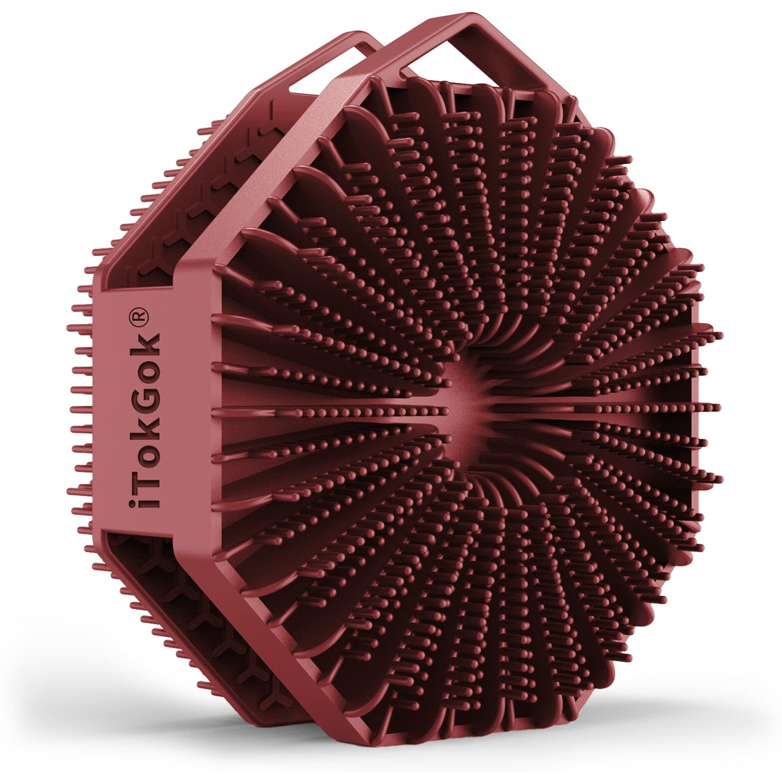 Itokgok Premium Silver-Infused Double-Sided Design 2-In-1 Silicone Body Brush Scrubber Body Buffer Scrubber For Sensitive Skin  Ergonomic No-Slip Handle  Long-Lasting & Easy To Clean - Burgundy