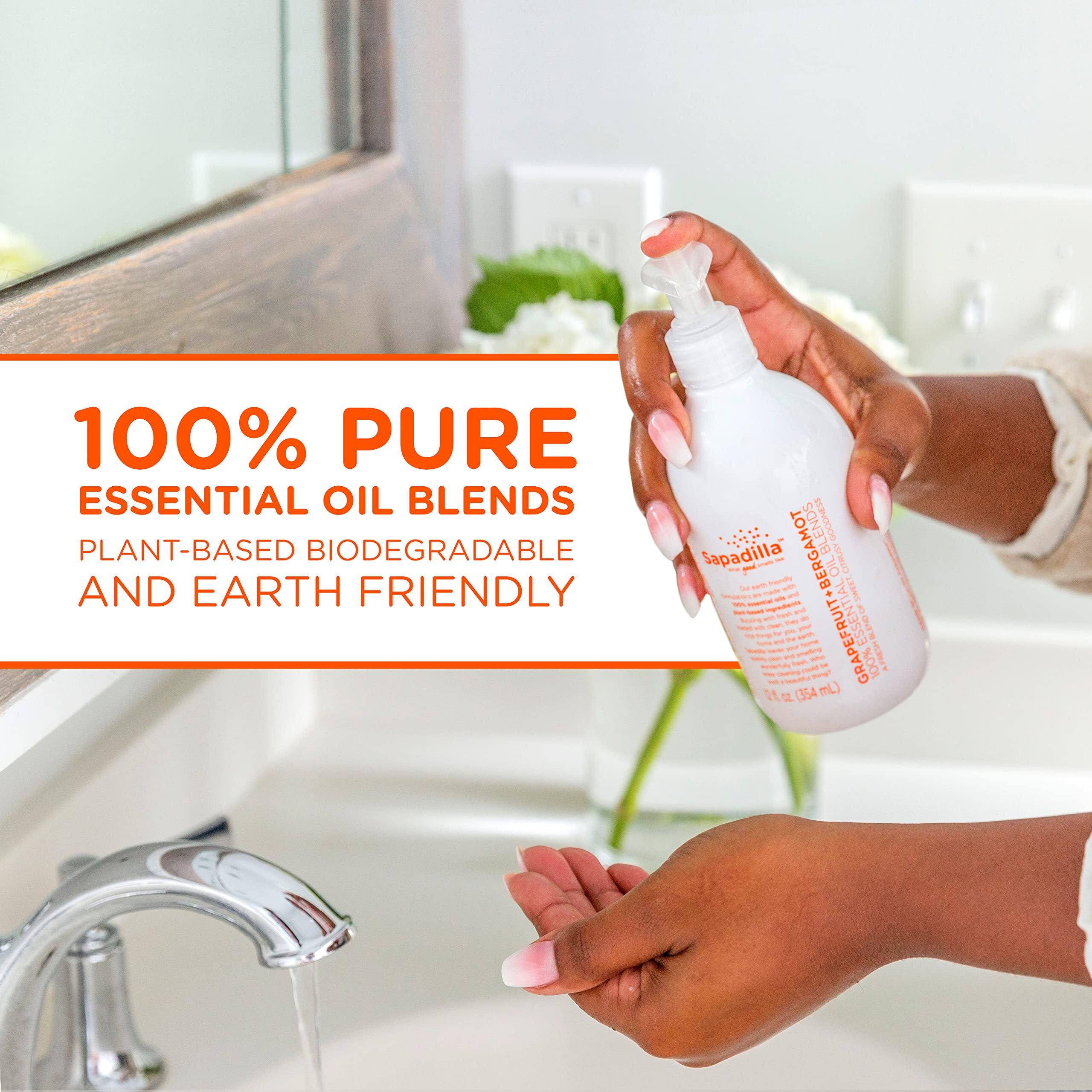 Sapadilla Liquid Hand Soap - Grapefruit + Bergamot - Made With 100% Pure Essential Oil Blends  Cleansing & Moisturizing  Aromatic & Fragrant Hand Soap  Plant Based  Biodegradable  12 Ounce (Pack Of 3)