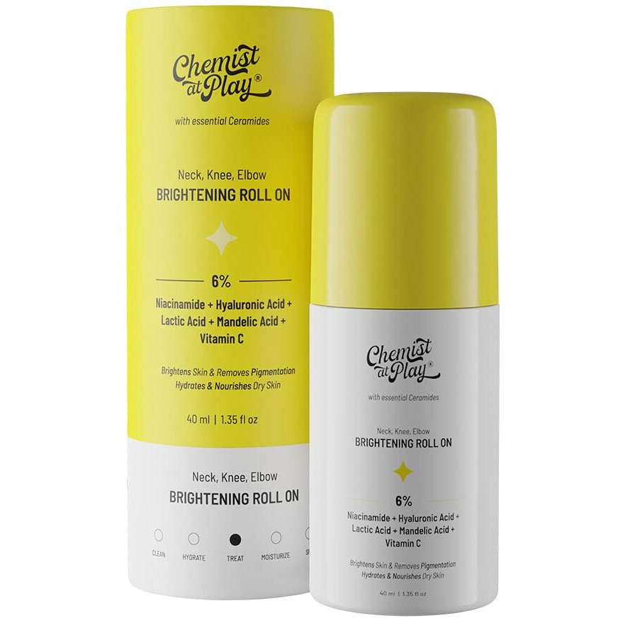 Chemist At Play Roll On Serum For Neck  Knee & Elbow With 6% Vitamin C+ Hyaluronic Acid + Ahas + Niacinamide + Ceramides | Exfoliates  Removes Pigmentation  And Hydrates Dry Skin | 1.4 Fl Oz.