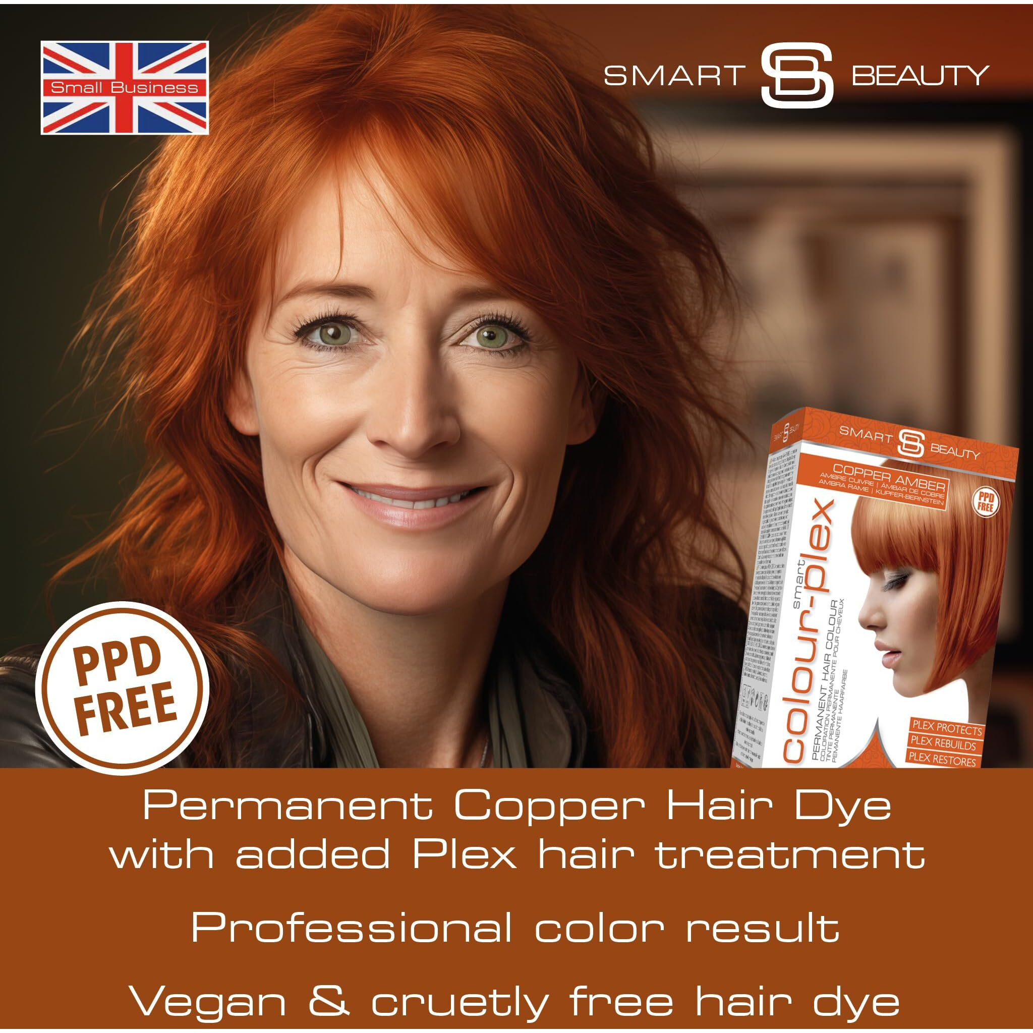 Smart Beauty Ginger Hair Dye  Permanent With Plex Anti-Breakage Technology  Copper Red  Ppd Free  Vegan  Cruelty Free