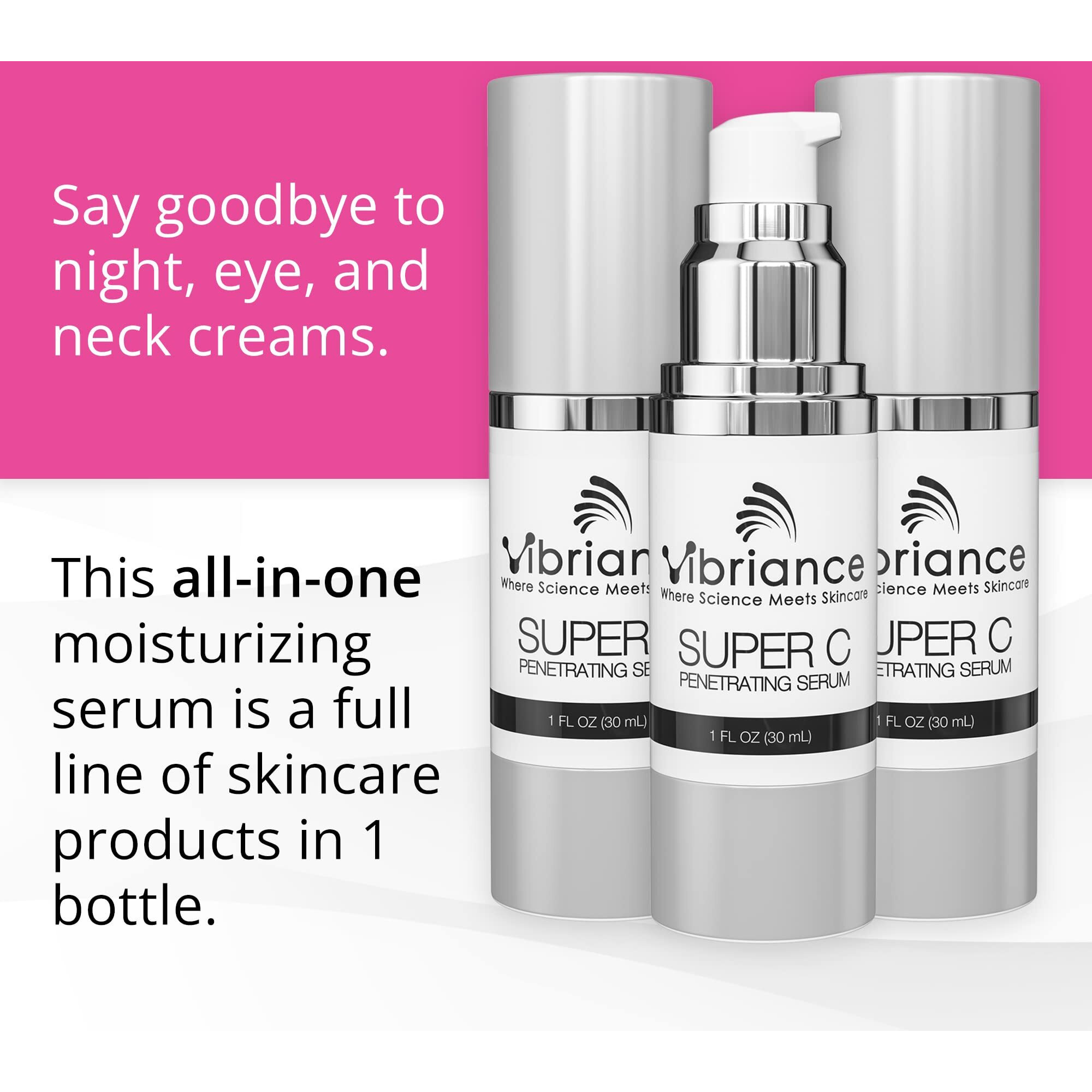 Vibriance Super C Serum For Mature Skin  Made In Usa  All-In-One Formula Hydrates  Firms  Lifts  Smooths  Targets Age Spots  Wrinkles  Vitamin C Serum 1 Fl Oz - Pack Of 3