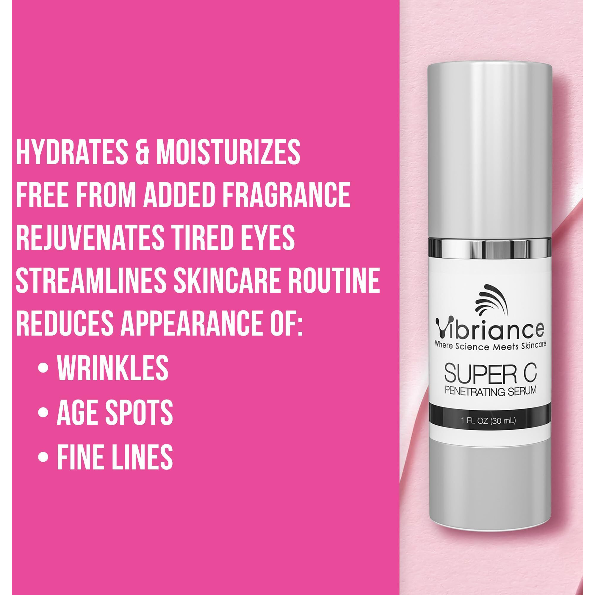 Vibriance Super C Serum For Mature Skin  Made In Usa  All-In-One Formula Hydrates  Firms  Lifts  Smooths  Targets Age Spots  Wrinkles  Vitamin C Serum 1 Fl Oz - Pack Of 3