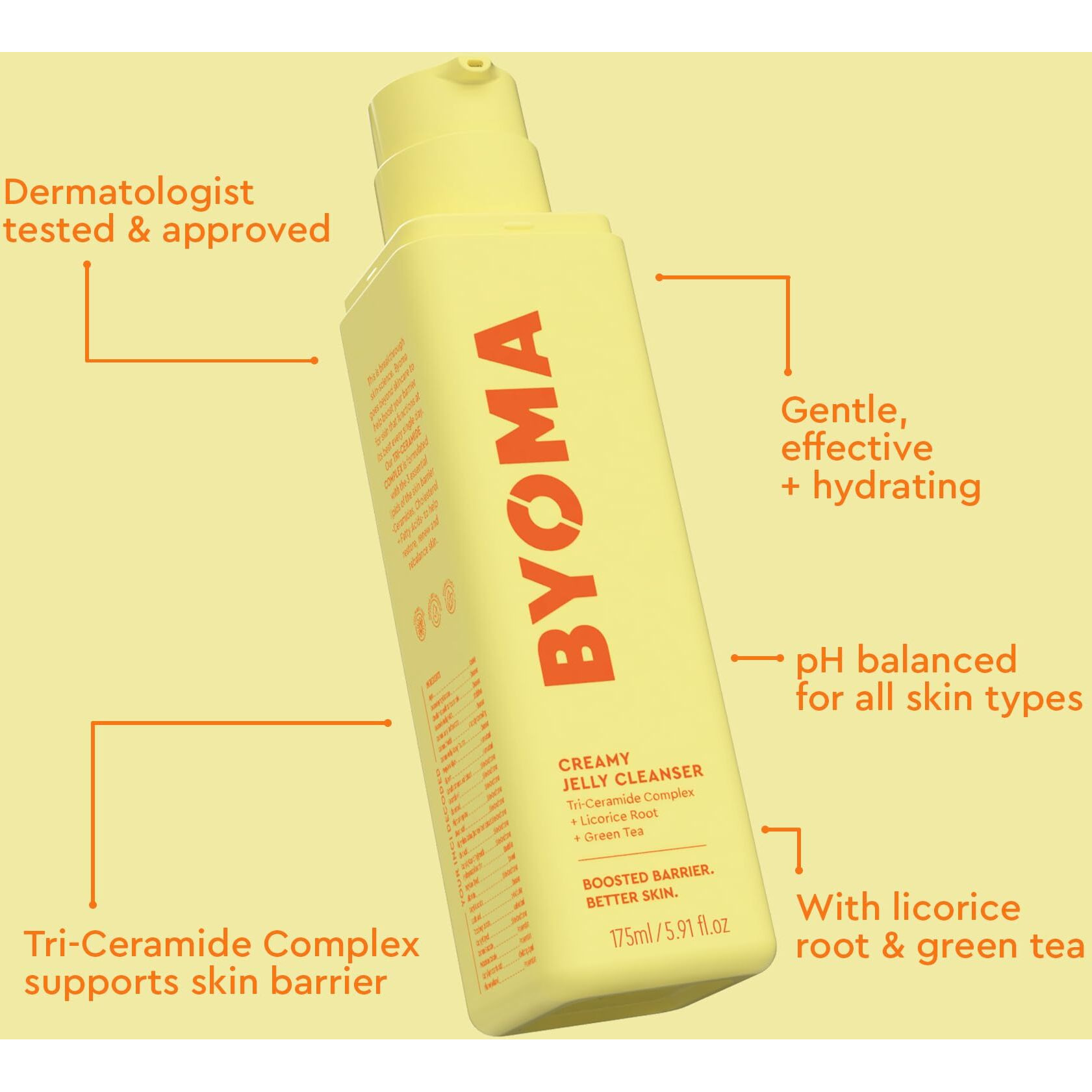 Byoma Creamy Jelly Cleanser - Hydrating Facial Cleanser For Skin Barrier Repair -Tri-Ceramide Face Wash For Sensitive Skin & All Skin Types - Gently Removes Makeup & Excess Oil - 5.91 Fl Oz