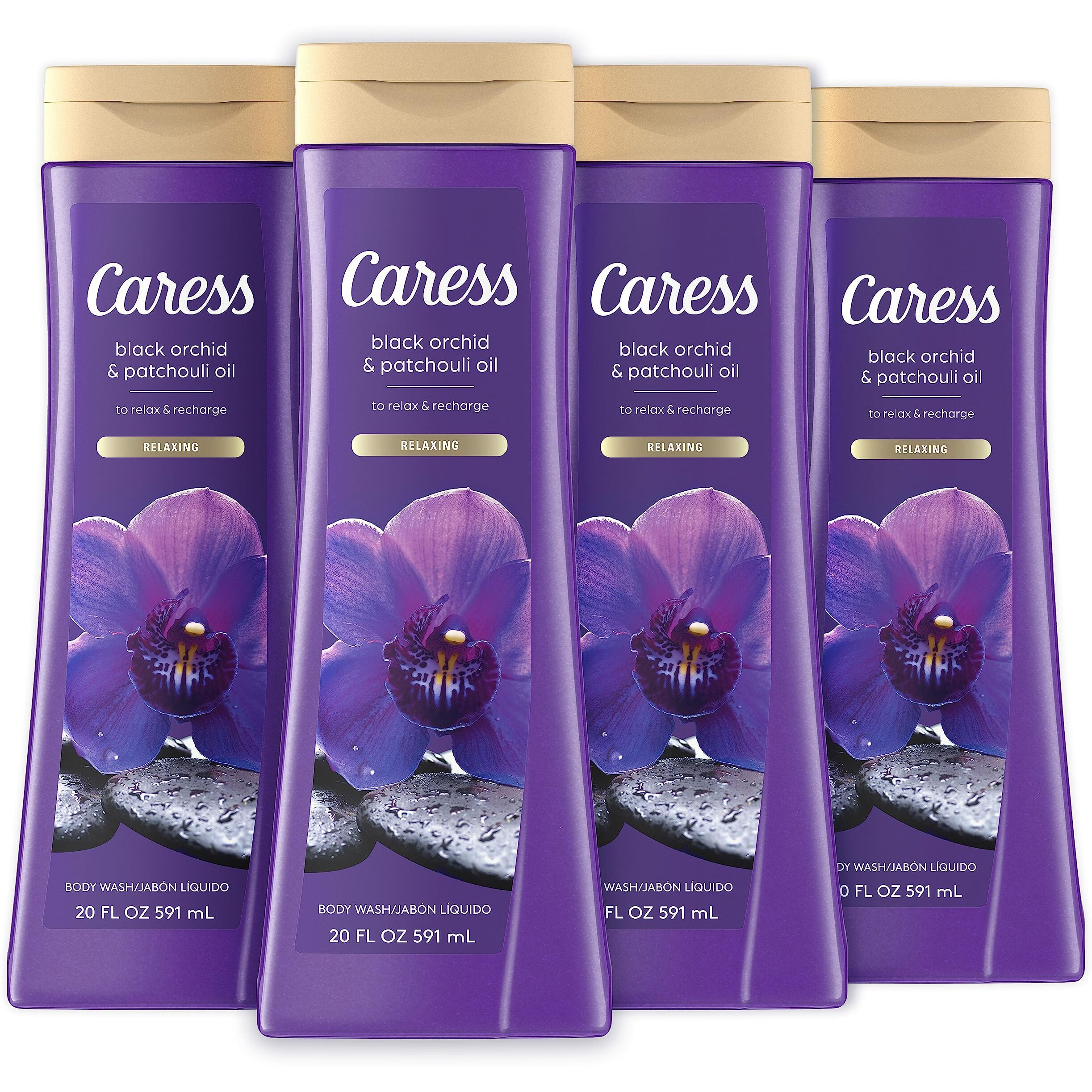Caress Body Wash For Women  Black Orchid & Patchouli Oil  Relaxing  Fragrant Shower Gel To Relax And Recharge  20 Fl Oz  4 Pack