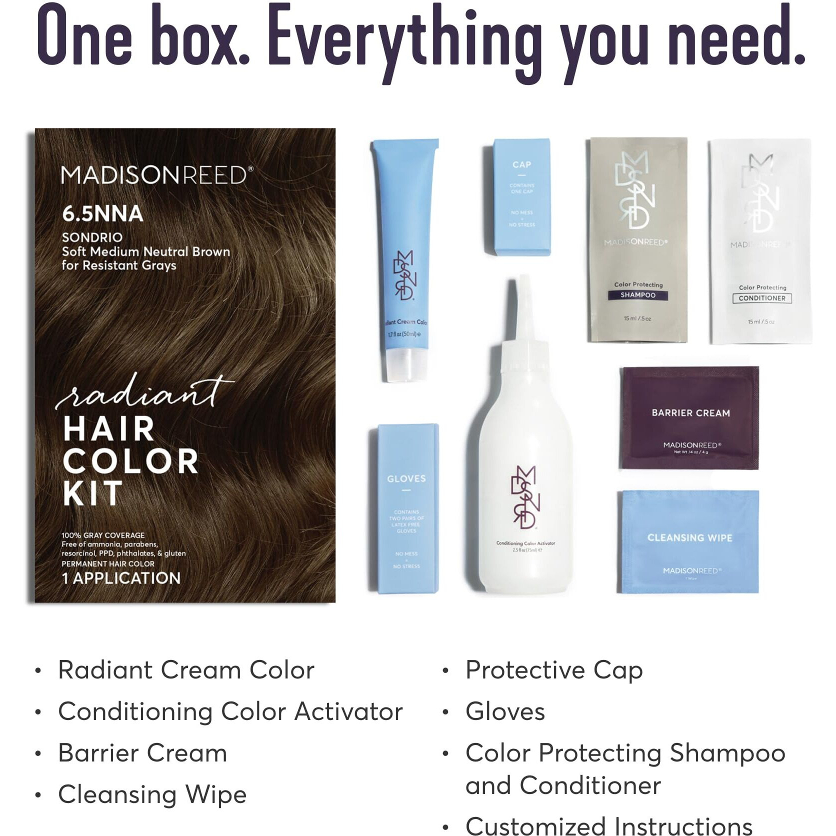 Madison Reed Radiant Hair Color Kit  Soft Medium Neutral Brown For 100% Coverage Of Resistant Gray Hair  Ammonia-Free  6.5Nna Sondrio Brown  Permanent Hair Dye  Pack Of 1