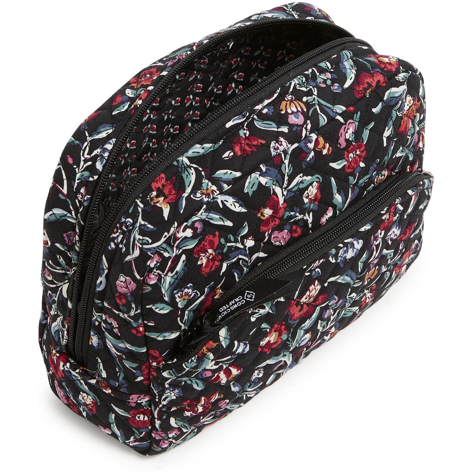 Vera Bradley Women's Cotton Large Cosmetic Makeup Organizer Bag  Perennials Noir  One Size