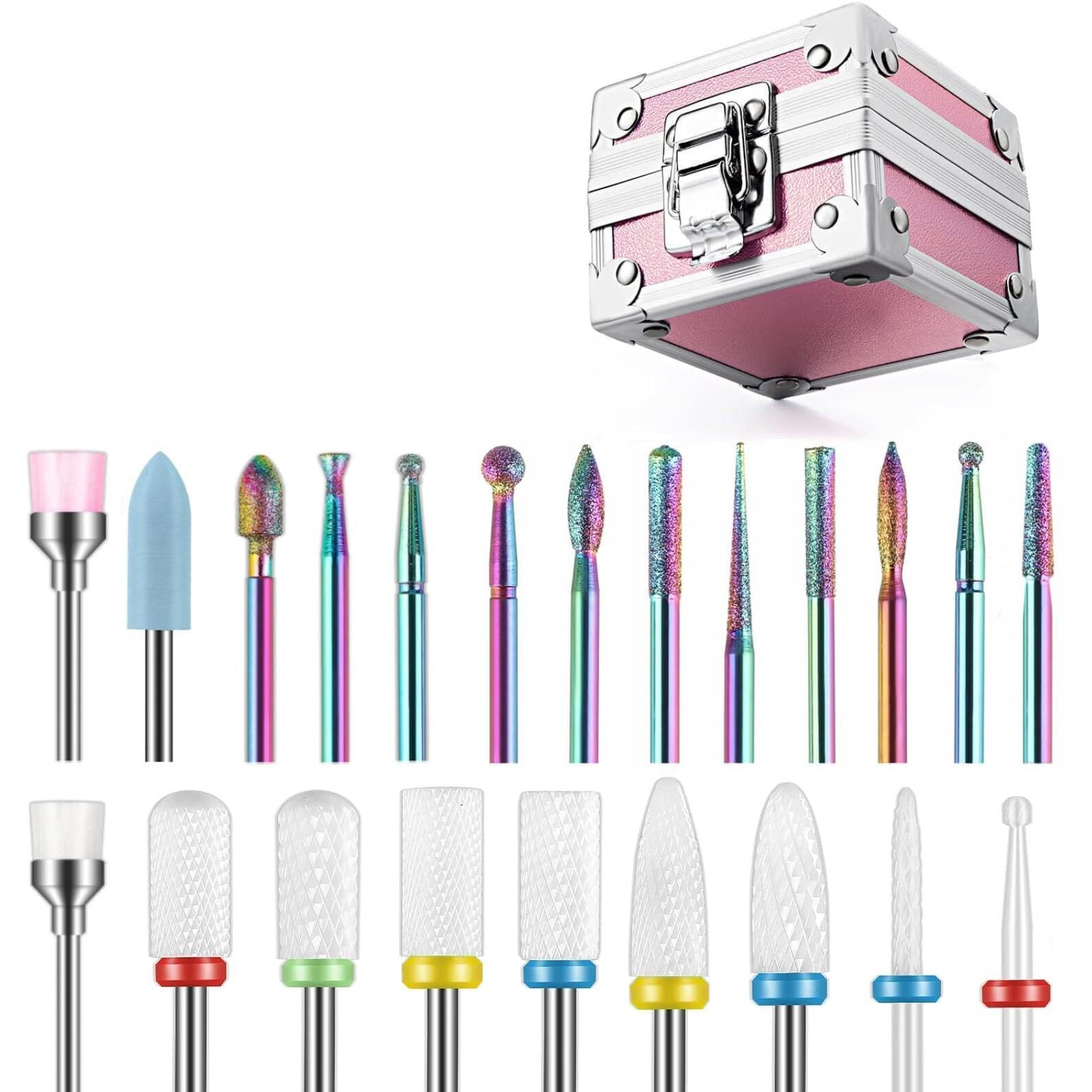 Depvko 21Pcs Nail Drill Bits Set With Portable Pink Case  3/32 Inch Drill Bits For Nails  Ceramic Diamond Carbide Cuticle Nail Bits Effile Remover Bits Bits For Home Salon Acrylic Gel Nail Polish