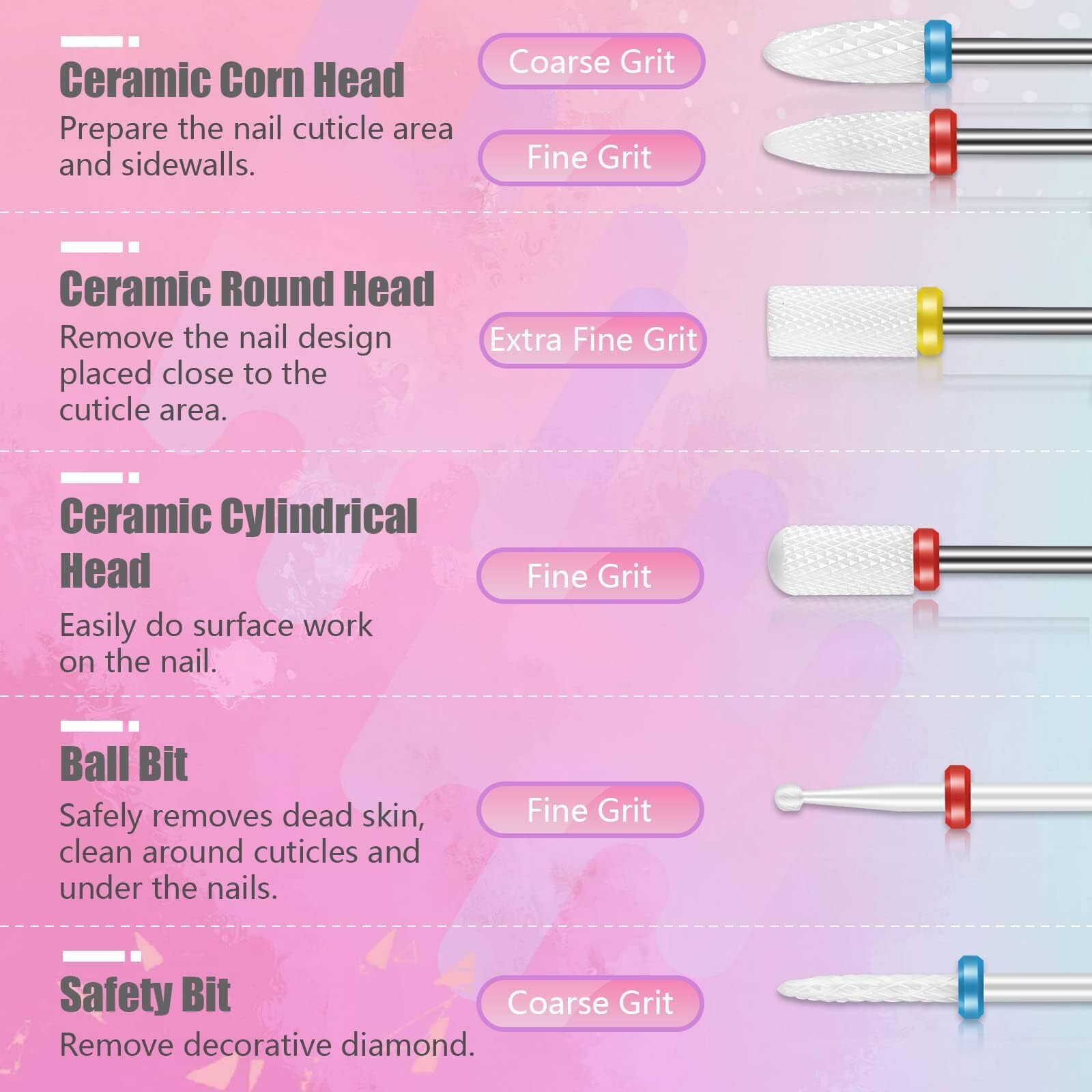 Depvko 21Pcs Nail Drill Bits Set With Portable Pink Case  3/32 Inch Drill Bits For Nails  Ceramic Diamond Carbide Cuticle Nail Bits Effile Remover Bits Bits For Home Salon Acrylic Gel Nail Polish