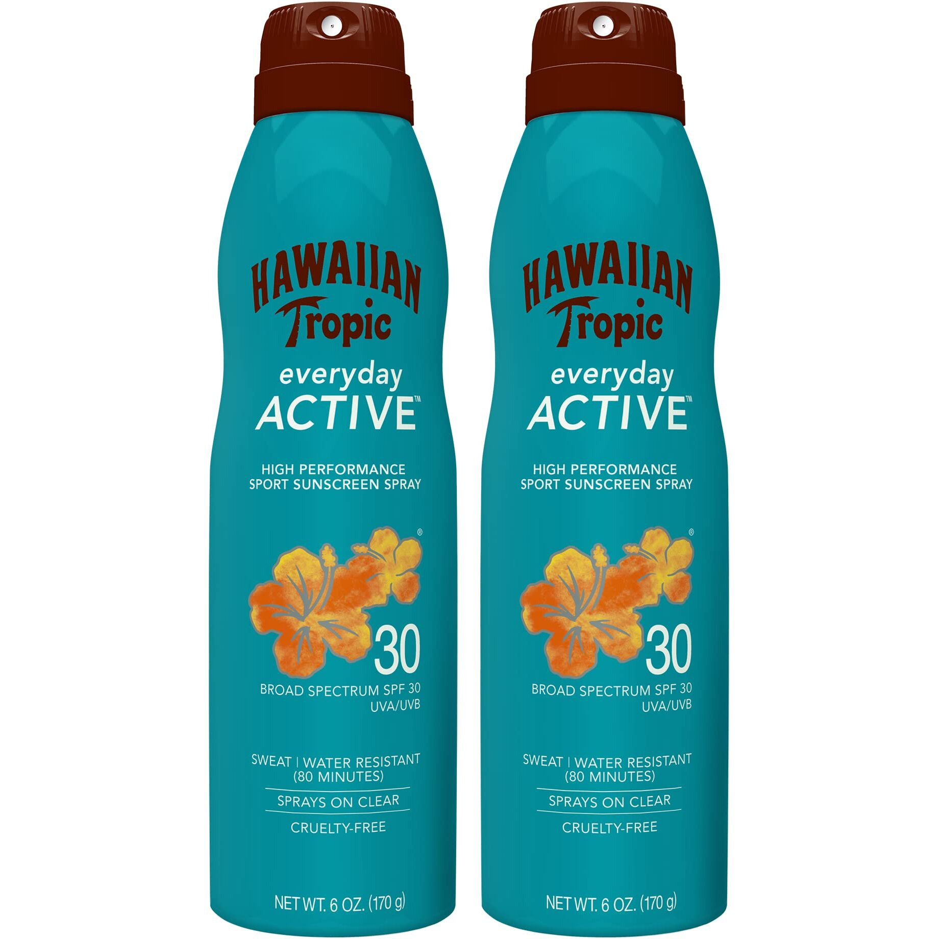Hawaiian Tropic Everyday Active Clear Spray Sunscreen Spf 30  6Oz Twin Pack | Hawaiian Tropic Sunscreen Spf 30  Sunblock  Oxybenzone Free Sunscreen  Spray On Sunscreen Pack  6Oz Each