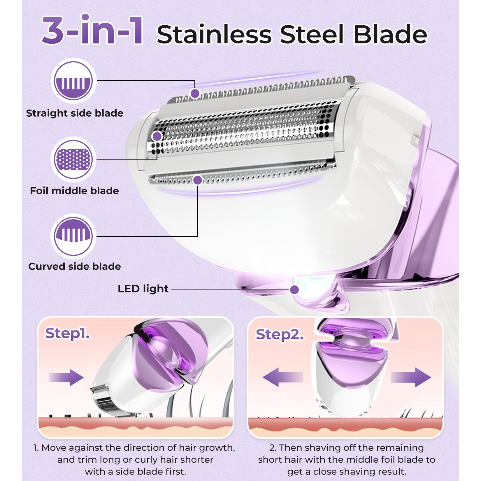 Pritech Electric Shaver For Women - Cordless Ladies Shaver  Lady Razor For Legs  Arm  Underarms  Bikini  Usb Rechargeable Razor Wet & Dry Waterproof Razor For Woman