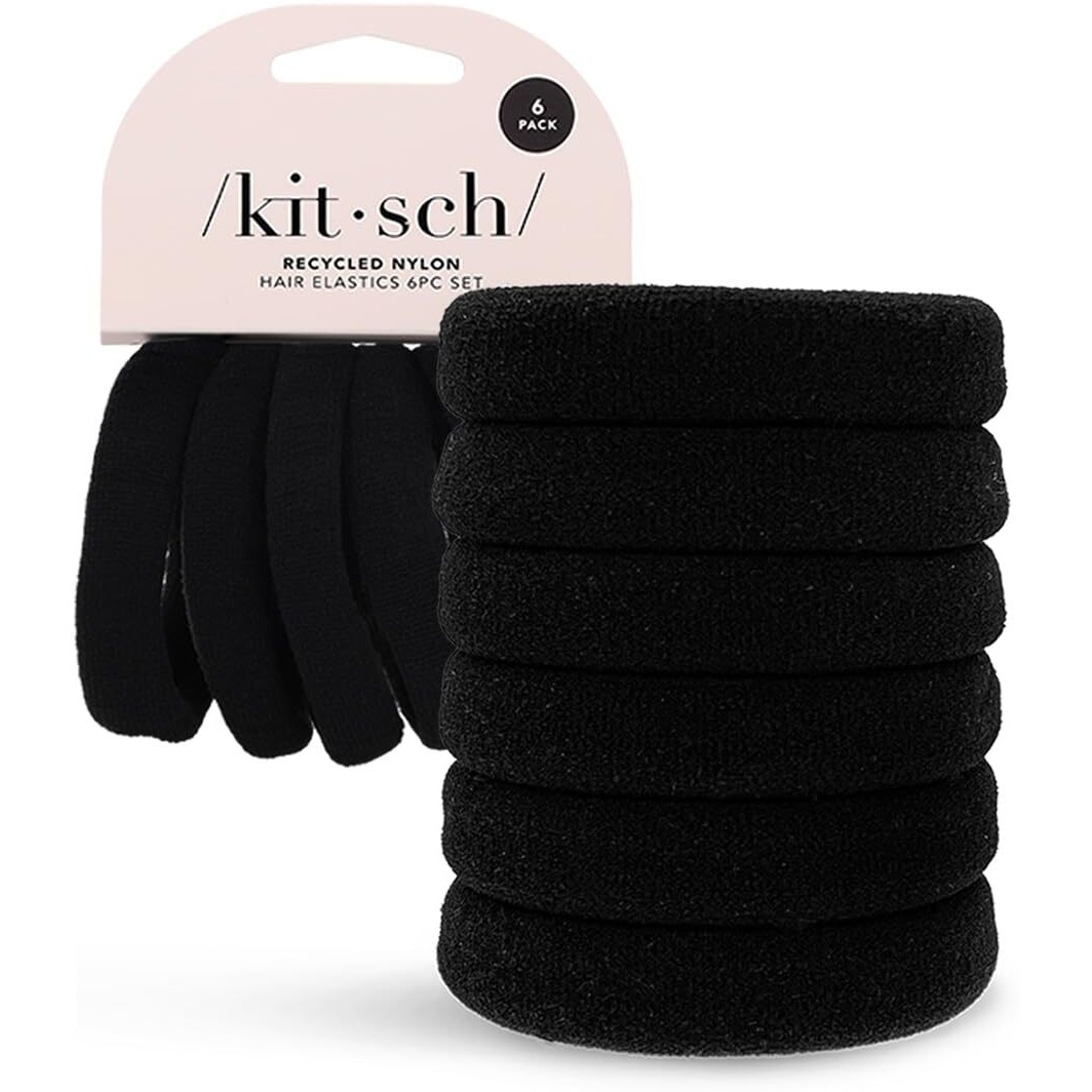 Kitsch Elastic Hair Ties - No Damage Black Rubber Bands For Women's Thick Hair  Ponytails & Hair Elastics | Small 6Pcs Set