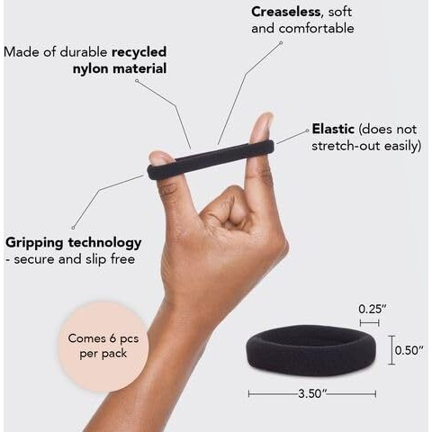 Kitsch Elastic Hair Ties - No Damage Black Rubber Bands For Women's Thick Hair  Ponytails & Hair Elastics | Small 6Pcs Set