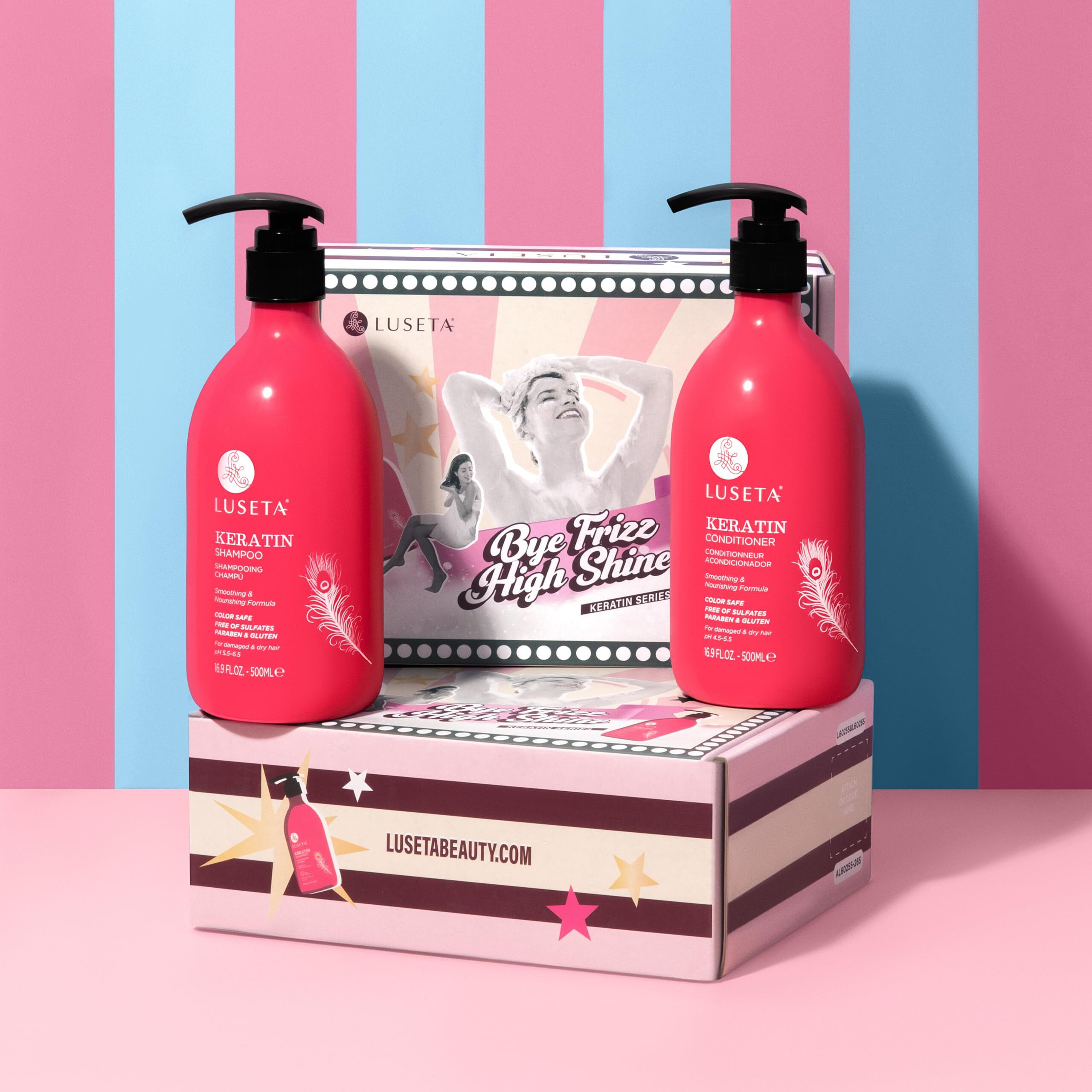 Luseta Keratin Shampoo Full + Travel Size Shampoo + Conditioner Set For Color Treated Damaged & Dry Hair  Keratin Hair Treatment For Smoothing& Nourishing (2X16.9 Fl Oz + 2X1.01 Fl Oz)