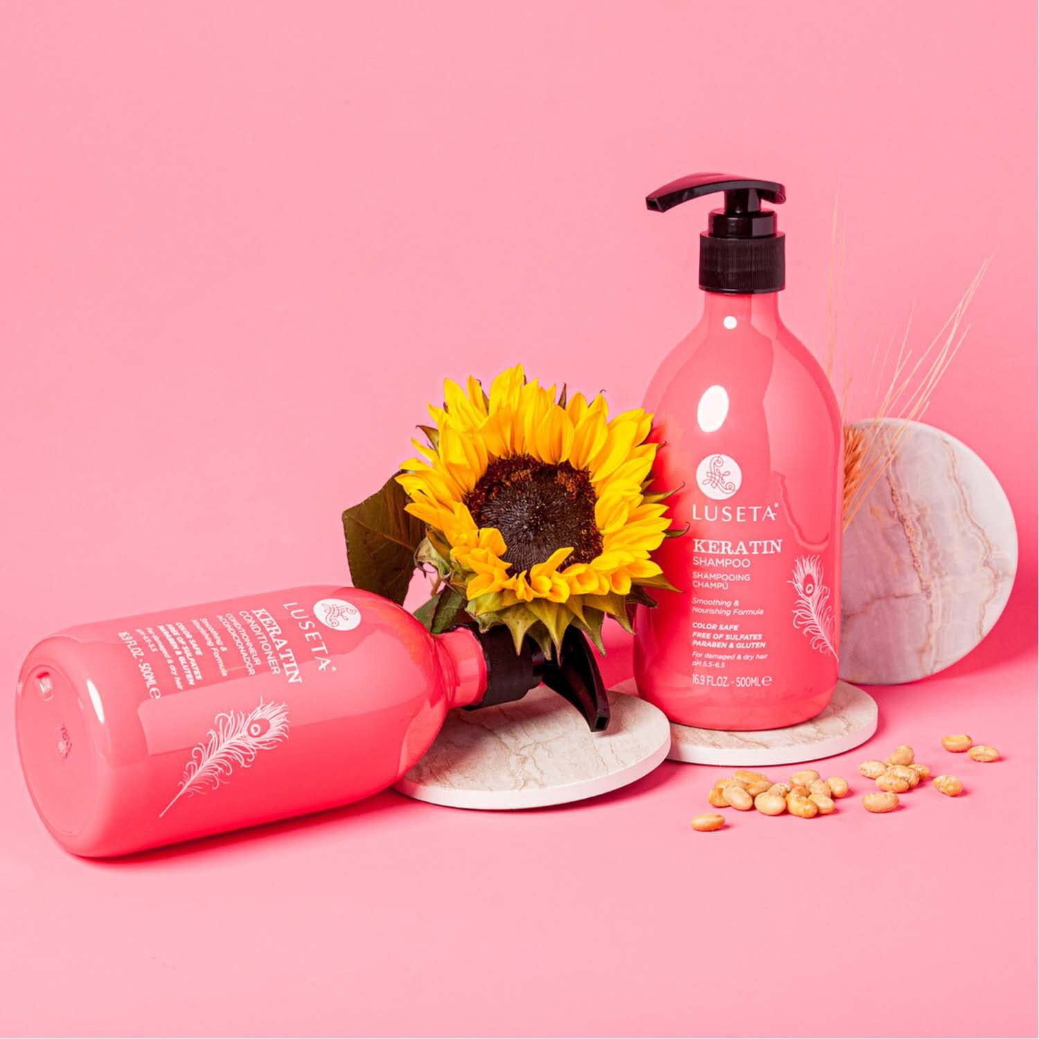 Luseta Keratin Shampoo Full + Travel Size Shampoo + Conditioner Set For Color Treated Damaged & Dry Hair  Keratin Hair Treatment For Smoothing& Nourishing (2X16.9 Fl Oz + 2X1.01 Fl Oz)