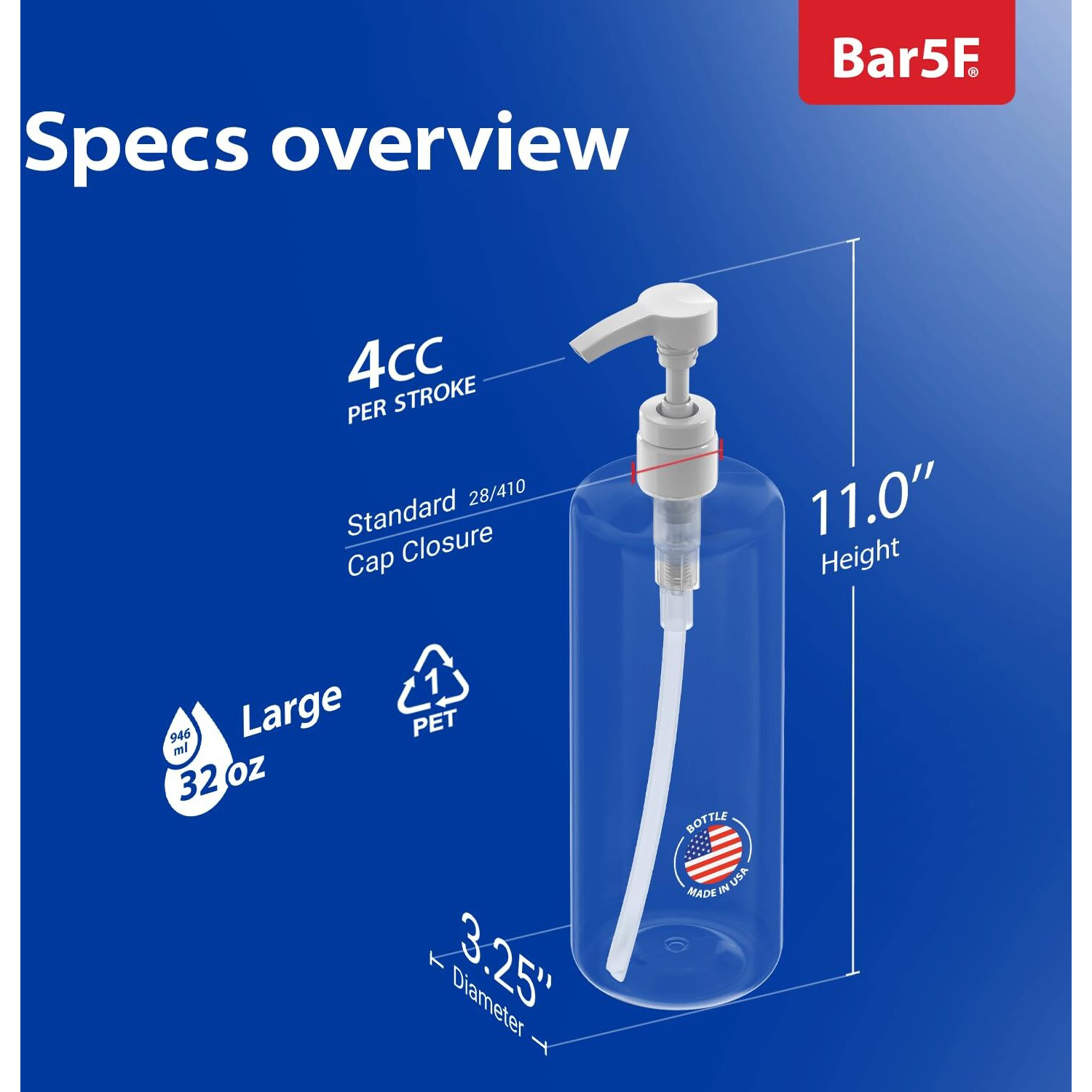 Bar5F Pump Bottle 32-Ounce 1-Liter Empty For Shampoo Conditioner Body Wash Lotion Bpa-Free Crystal-Clear