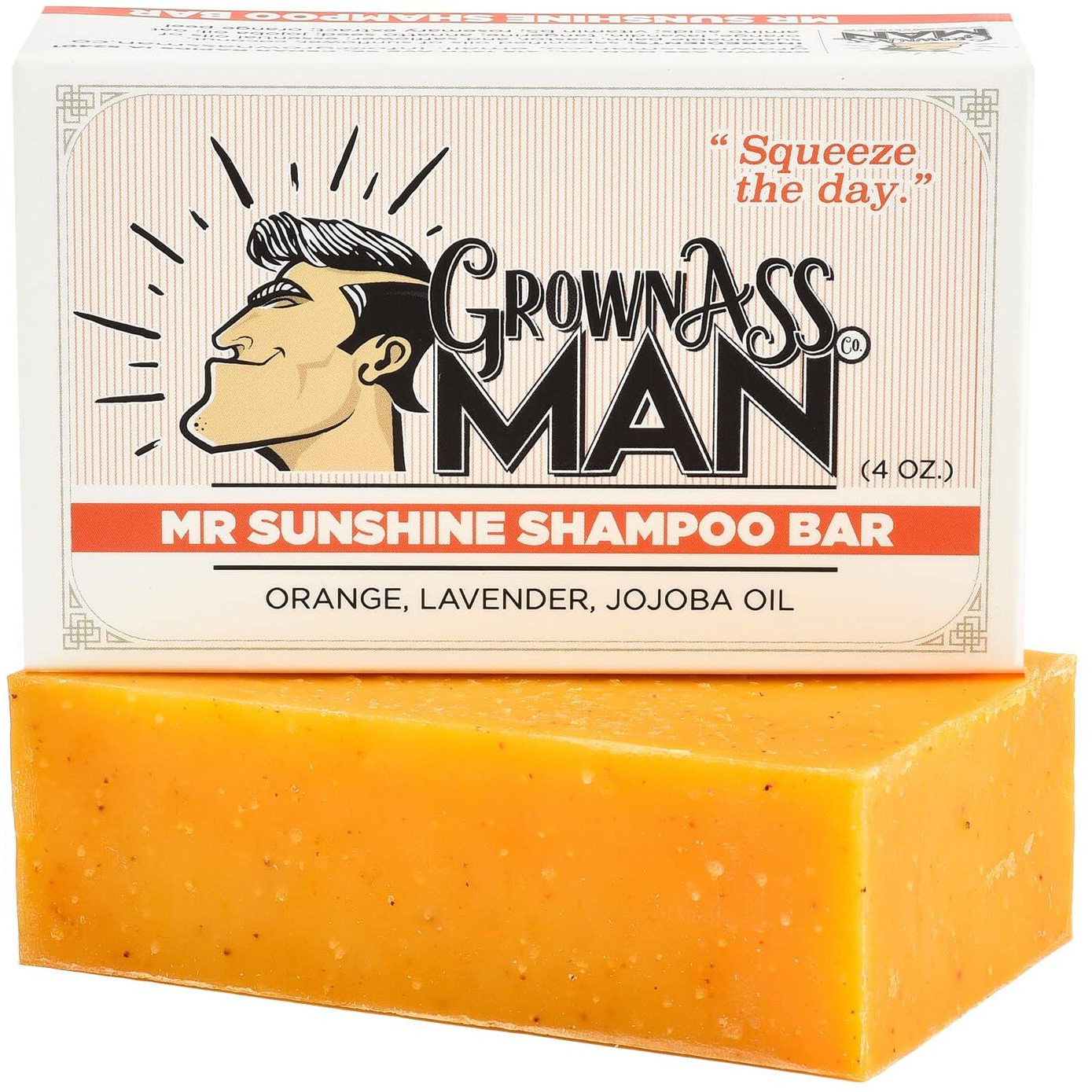 Grown Ass Man Co. - Solid Shampoo Bar Rich Lather 3 In 1 Hair  Beard & Body Wash - Plastic Free & Eco-Friendly  Natural & Organic Clean For All Hair Types  4Oz Bar (Mister Sunshine  Single)