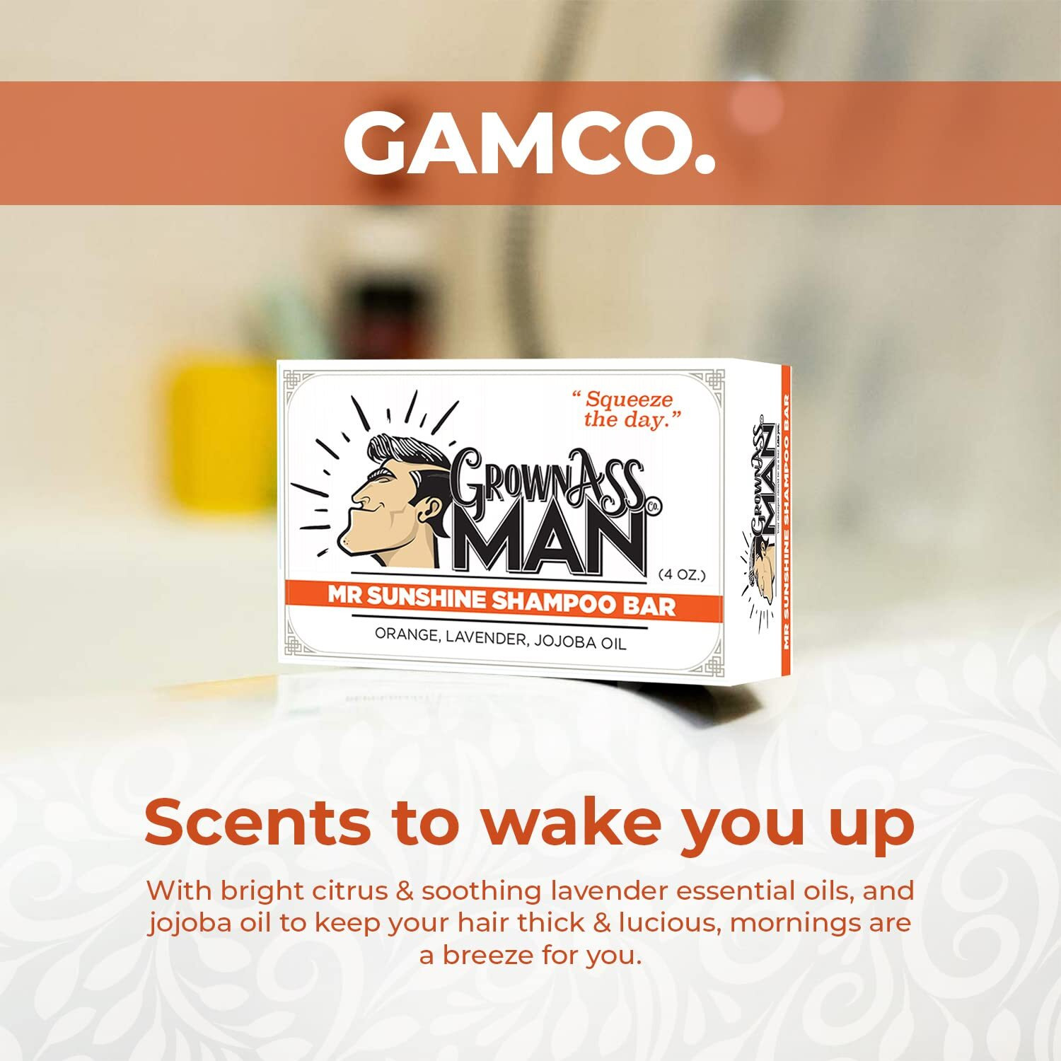 Grown Ass Man Co. - Solid Shampoo Bar Rich Lather 3 In 1 Hair  Beard & Body Wash - Plastic Free & Eco-Friendly  Natural & Organic Clean For All Hair Types  4Oz Bar (Mister Sunshine  Single)