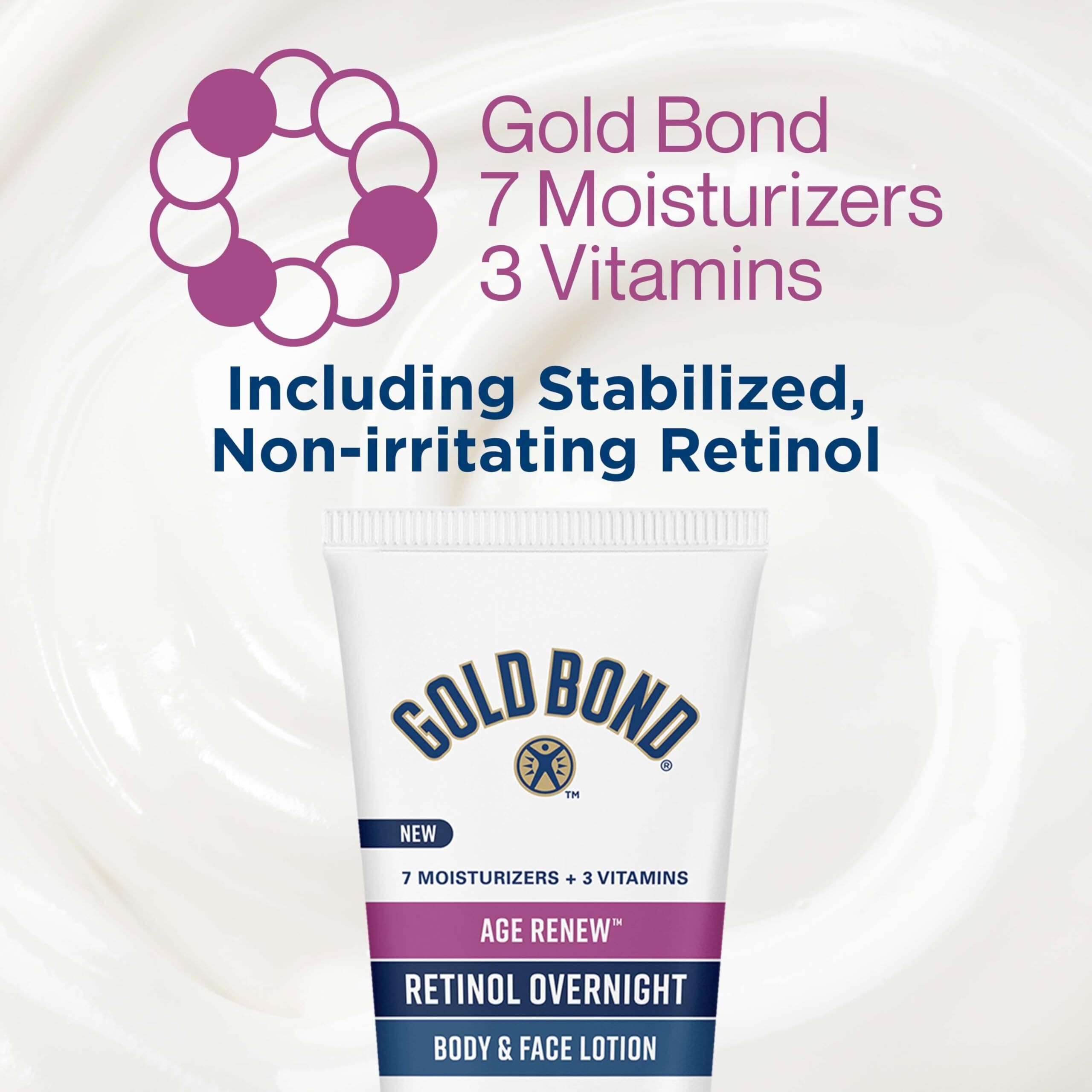 Gold Bond Age Renew Retinol Overnight Body & Face Lotion  With Retinol & Peptide Complex  For Dry Skin  7 Oz.