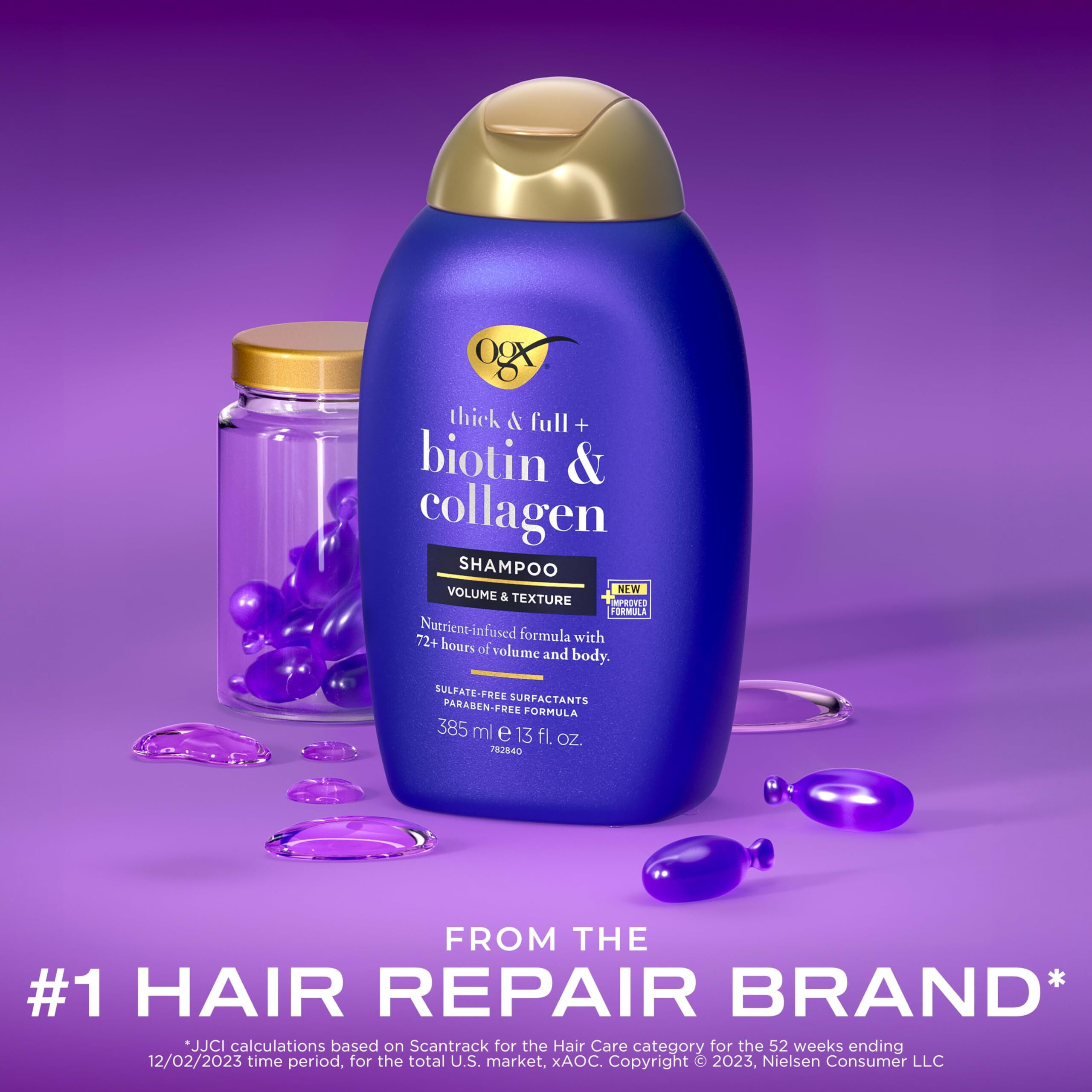 Ogx Thick & Full + Biotin & Collagen Volumizing Shampoo  Nutrient-Infused Hair Shampoo With Vitamin B7 Biotin Gives Hair Volume & Body For 72+ Hours  Sulfate-Free Surfactants  13 Fl. Oz