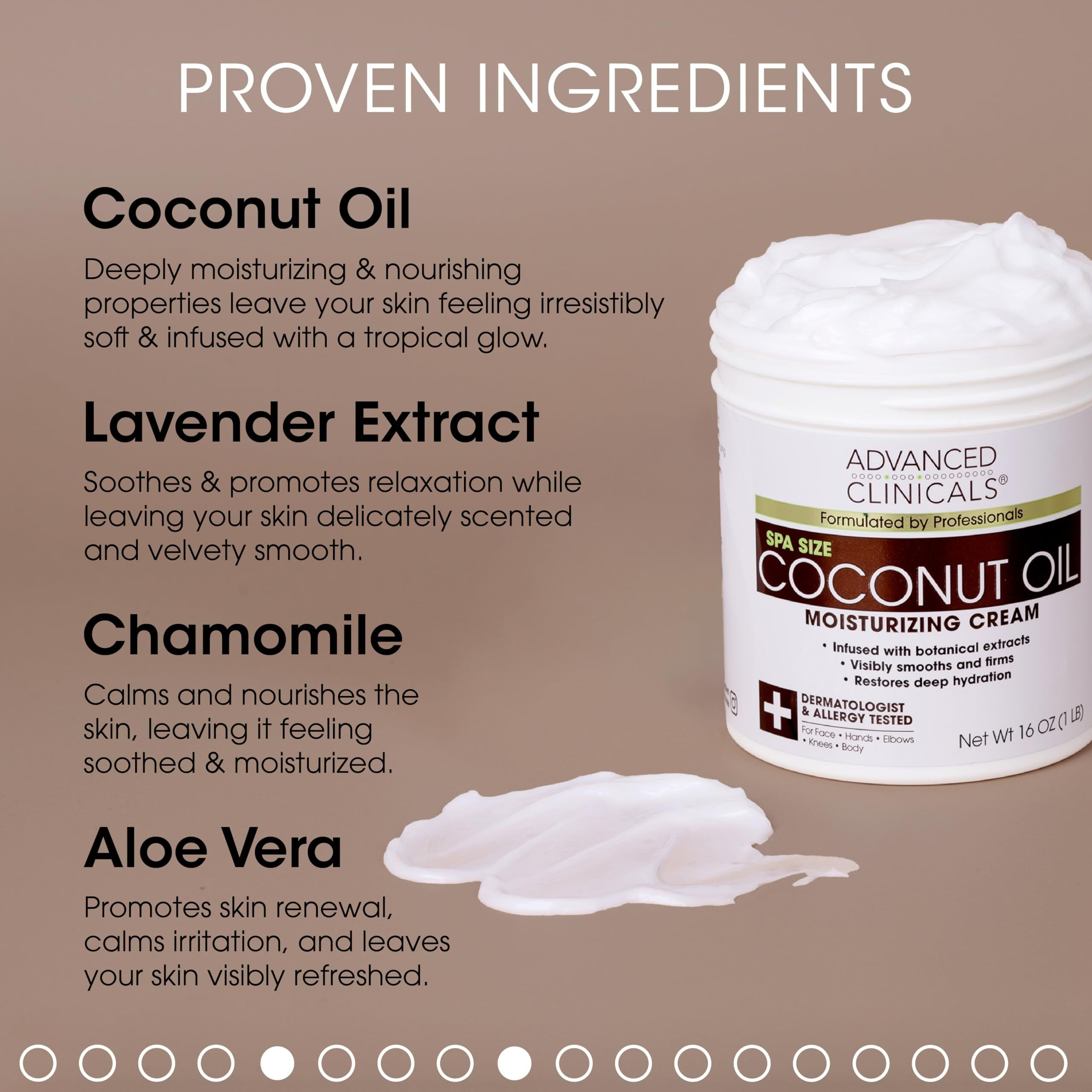 Advanced Clinicals Coconut Body Lotion Moisturizing Cream & Face Lotion For Women & Men | Natural Coconut Cream Oil Moisturizer Body Butter Skin Care Balm For Dry Skin  Large 16 Oz