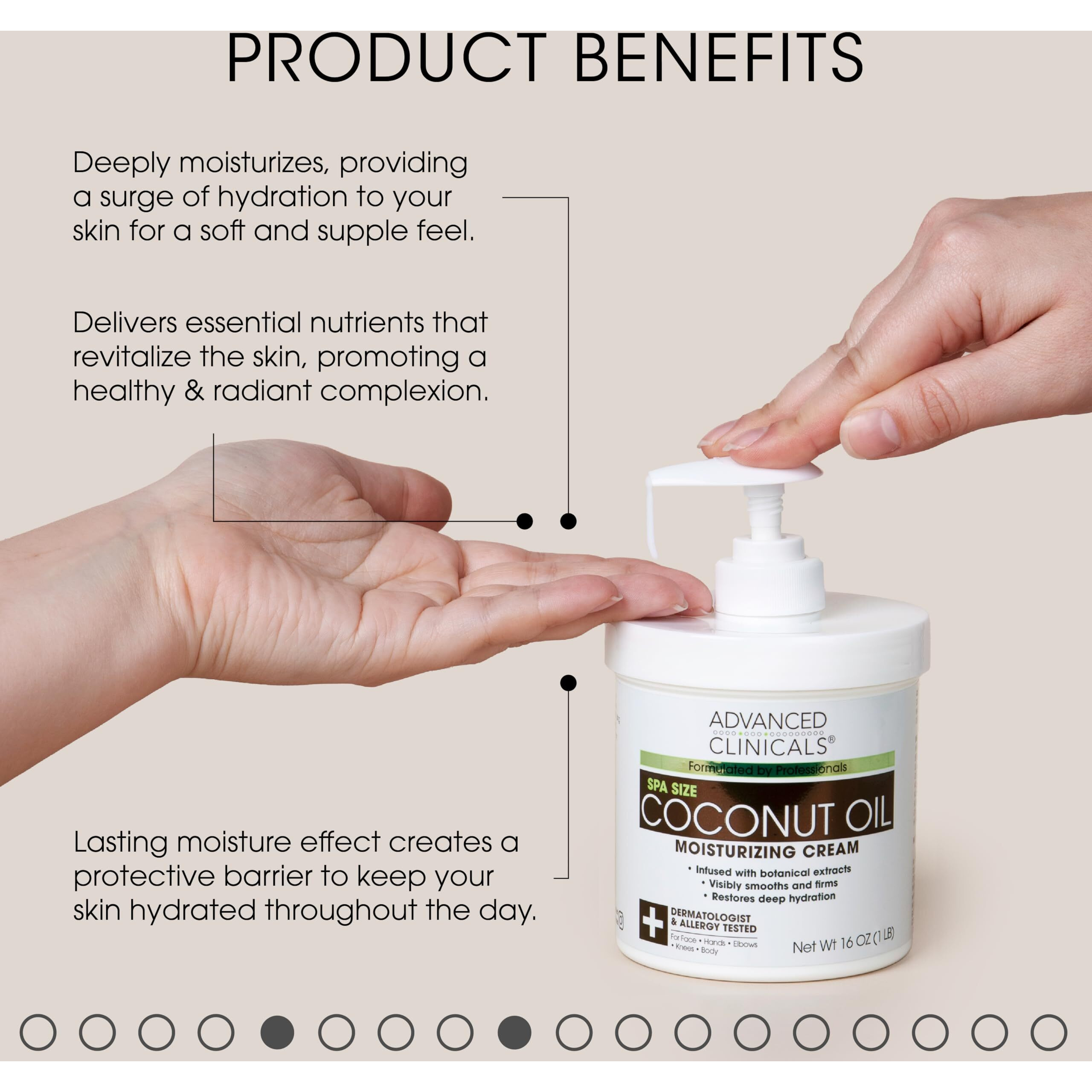 Advanced Clinicals Coconut Body Lotion Moisturizing Cream & Face Lotion For Women & Men | Natural Coconut Cream Oil Moisturizer Body Butter Skin Care Balm For Dry Skin  Large 16 Oz