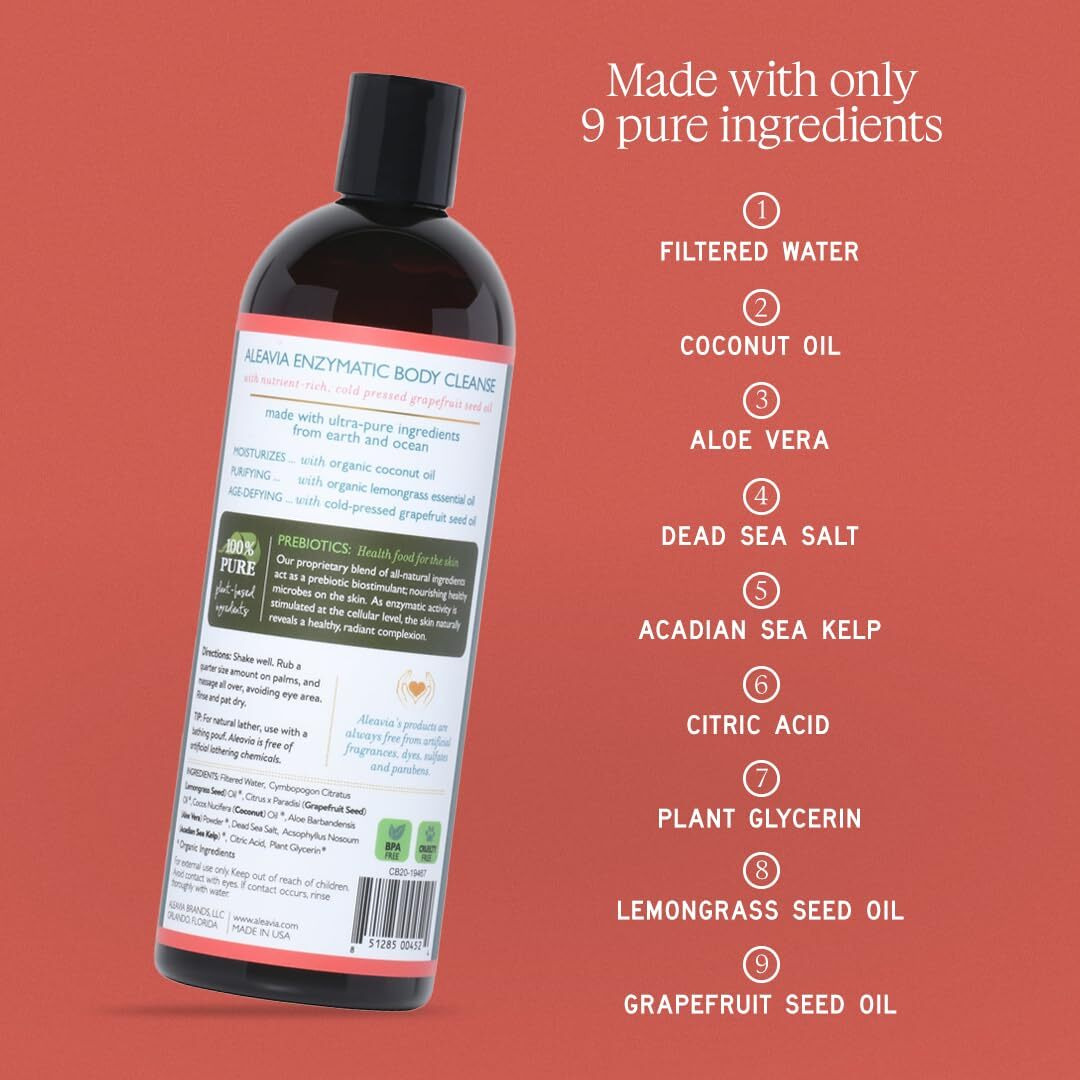 Aleavia Citrus Bliss Body Cleanse - Organic & All-Natural Prebiotic Body Wash  Scented With Pure Essential Oils - Nourish Your Skin Microbiome - 16 Oz.