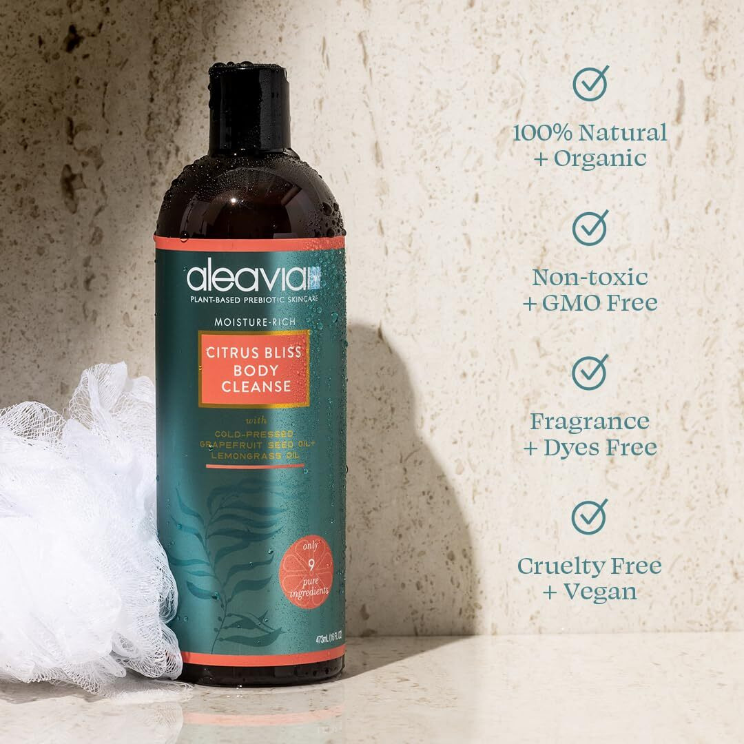 Aleavia Citrus Bliss Body Cleanse - Organic & All-Natural Prebiotic Body Wash  Scented With Pure Essential Oils - Nourish Your Skin Microbiome - 16 Oz.