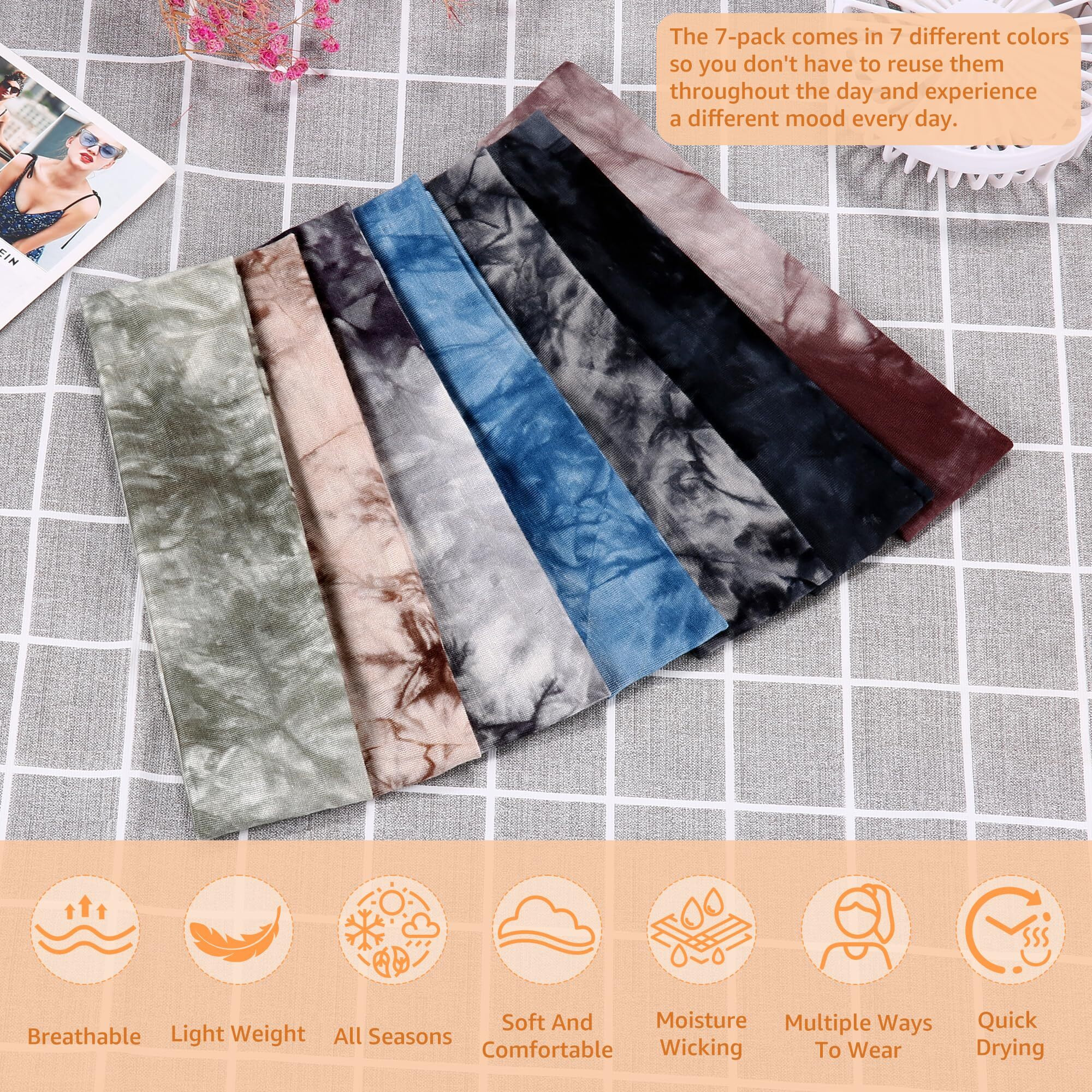 Headbands For Women Non Slip - 7Pcs Fashion Sports Hair Bands For Women's Hair  Soft Cotton Cloth Stretchy Headbands For Women For Workout Yoga Running