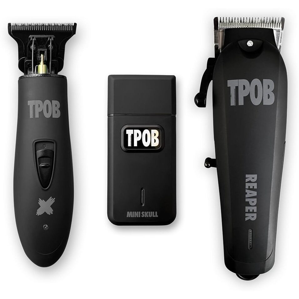Tpob Slime 2 Black Clipper Trimmer Shaver Set Barber Hair Clippers For Men 6800 Rpm With Rubber Case