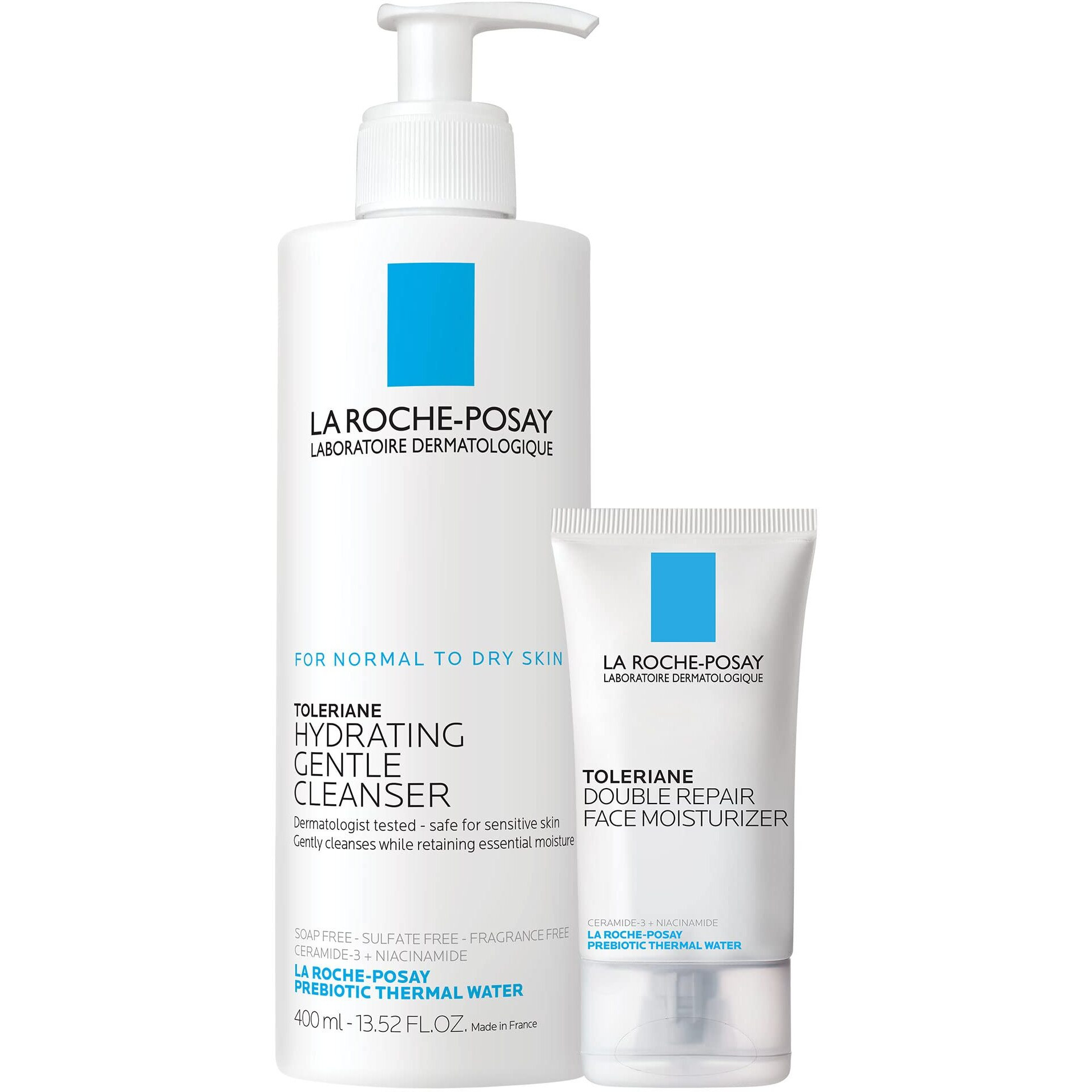 La Roche-Posay Toleraine Skin Care Set | Double Repair Face Moisturizer 40Ml & Hydrating Gentle Cleanser 400Ml | Oil Free Moisturizer & Face Wash | Formulated With Niacinamide