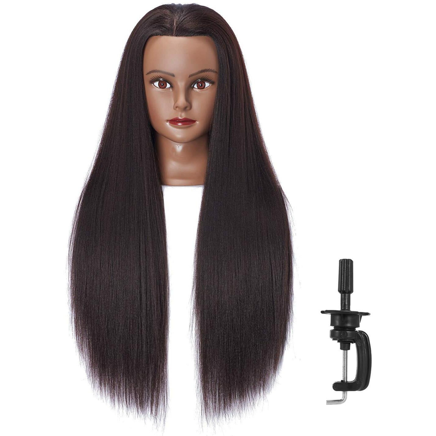 Hairlink 26-28'' Mannequin Head Yaki Synthetic Fiber Hair Styling Training Head Dolls For Cosmetology Manikin Maniquins Practice Head With Stand (6611By0220)