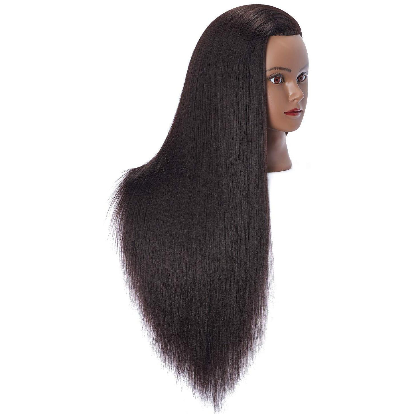 Hairlink 26-28'' Mannequin Head Yaki Synthetic Fiber Hair Styling Training Head Dolls For Cosmetology Manikin Maniquins Practice Head With Stand (6611By0220)